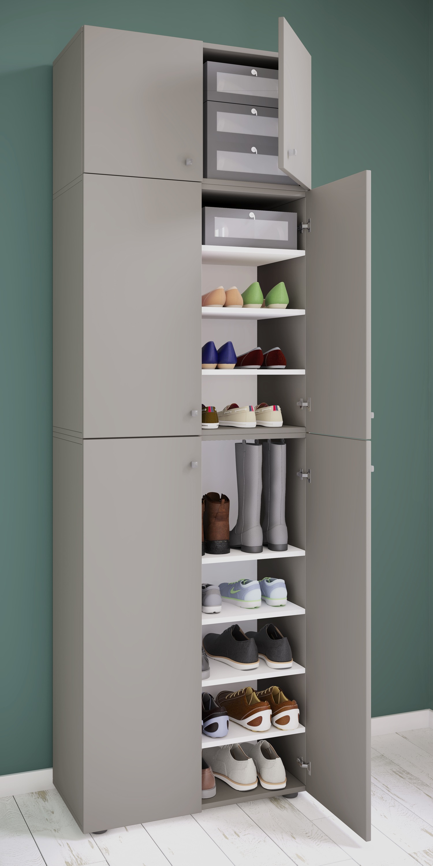 VCM Schuhschrank »VCM Holz-Schuhschrank | Maße: H. 200 x B. 70 x T. 39 cm | Allzweckschrank | 9 Fächer | 4 Drehtüren | Aufsatz mit 2 Türen ¿ Lona«, (1 St.)