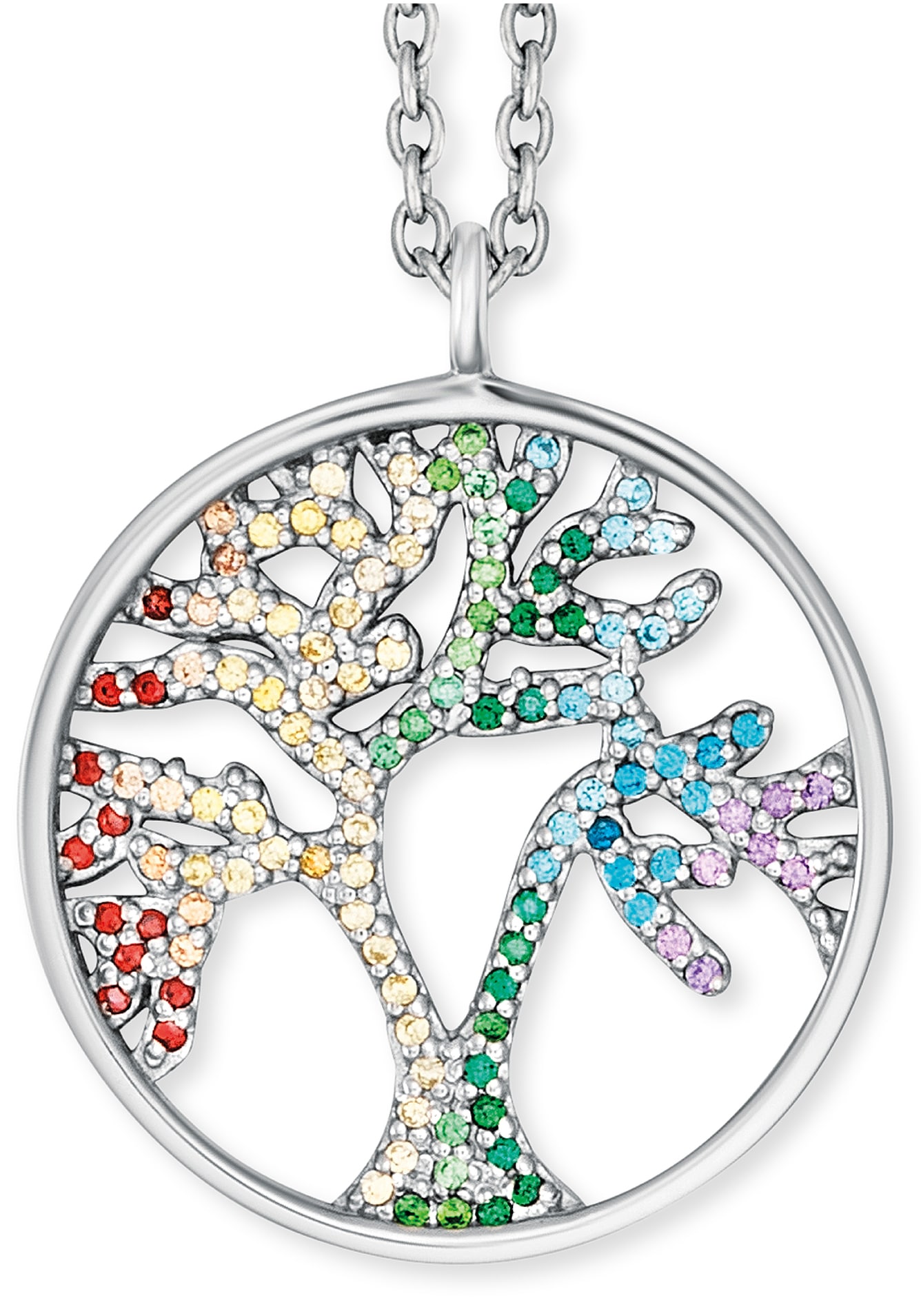 Engelsrufer Kette mit Anhänger »LEBENSBAUM SILBER MIT ZIRKONIA MULTICOLOR, ERN-TREE-ZIM«, mit Zirkonia (synth.)