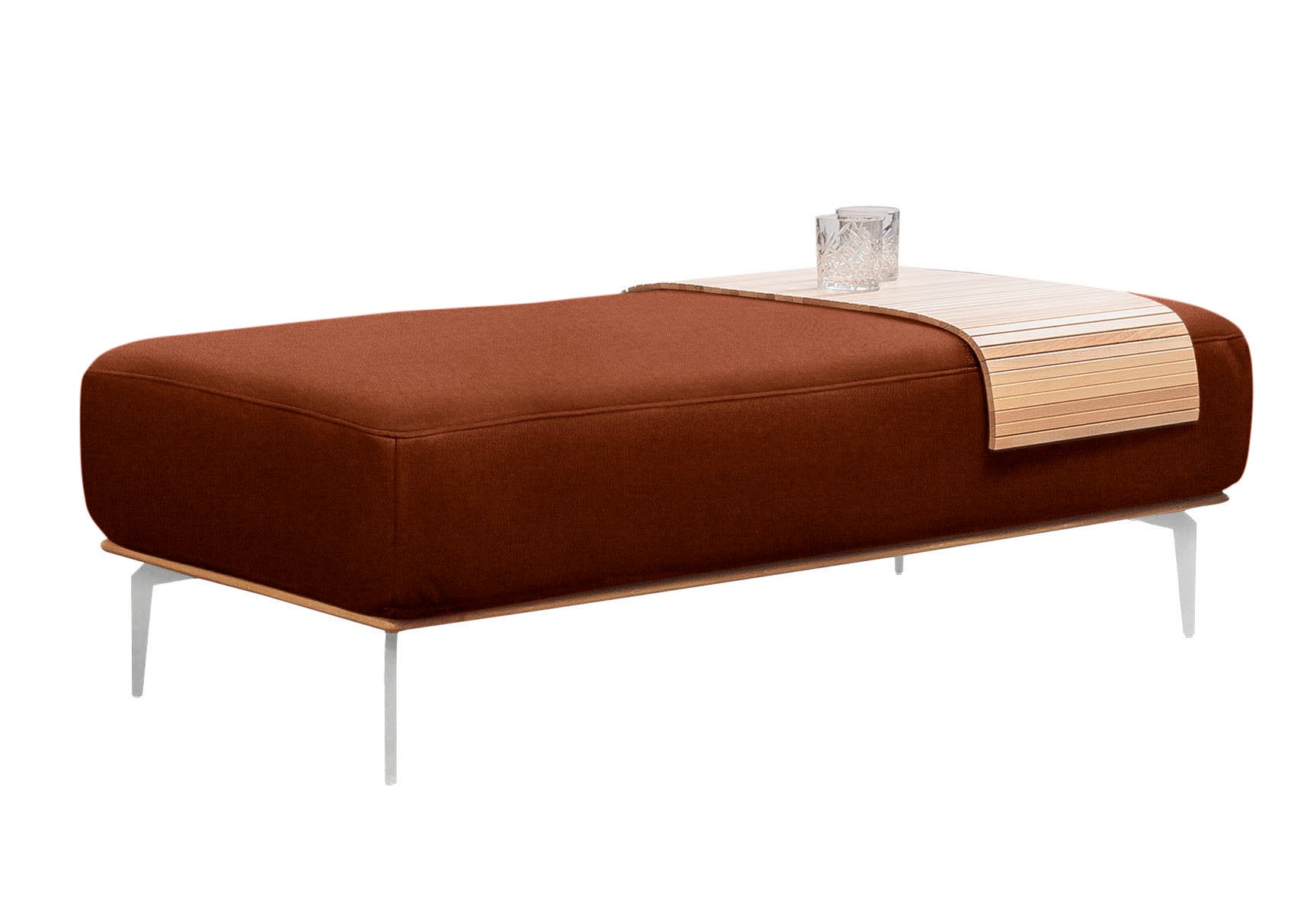 W.SCHILLIG Polsterhocker »run«, mit elegantem Holzsockel, Füße in Chrom glänzend, Breite 150 cm