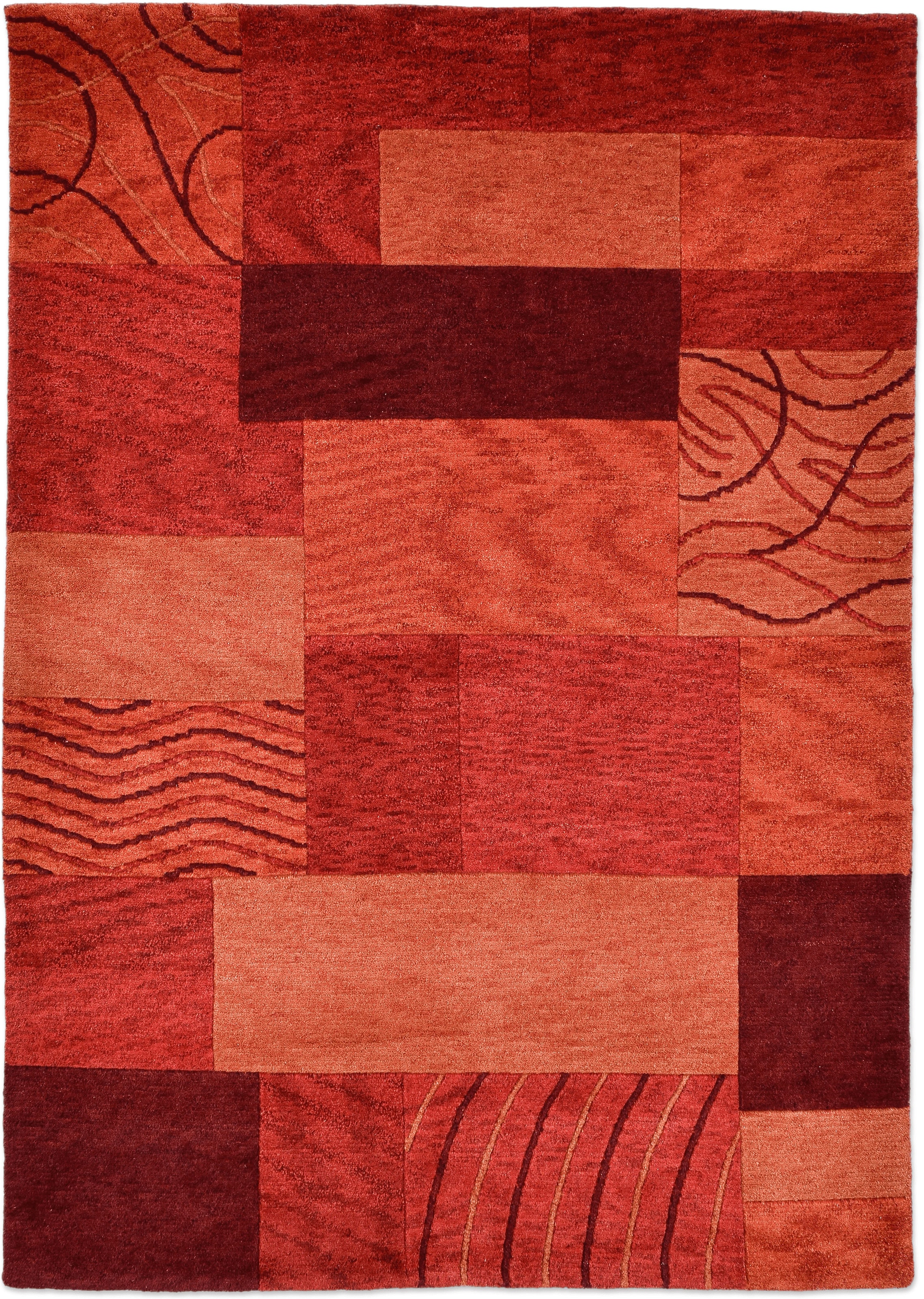 THEKO »Domas 4028, handgeknüpft« rechteckig 12 mm Höhe Kurzflor, reine Wolle, modernes Patchwork Design, Wohnzimmer