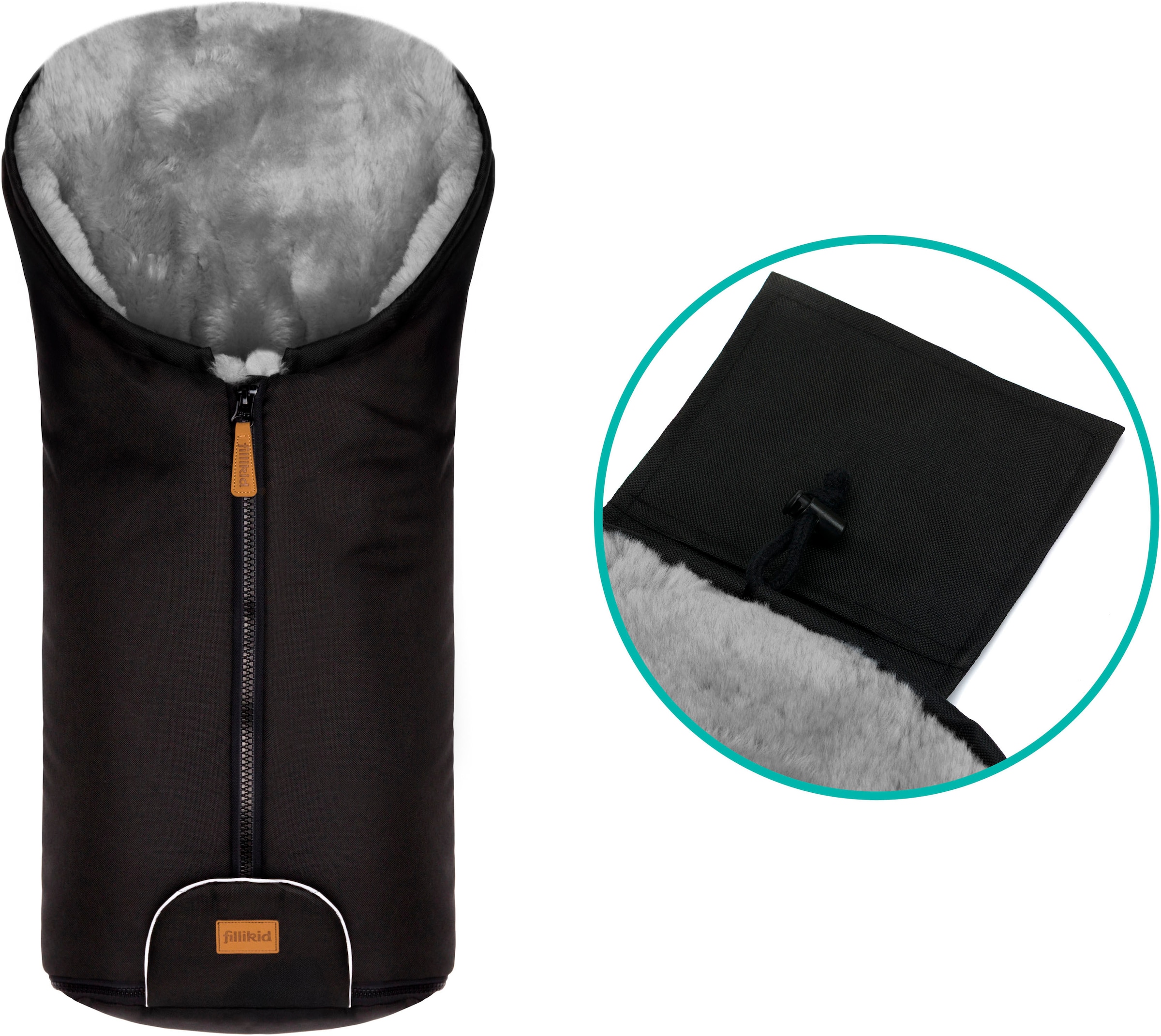 Fillikid Fußsack »Pamir Alpina, schwarz, Lammfell grau, Winterfußsack«, für Autositze Gr. 0 und Kinderwagen