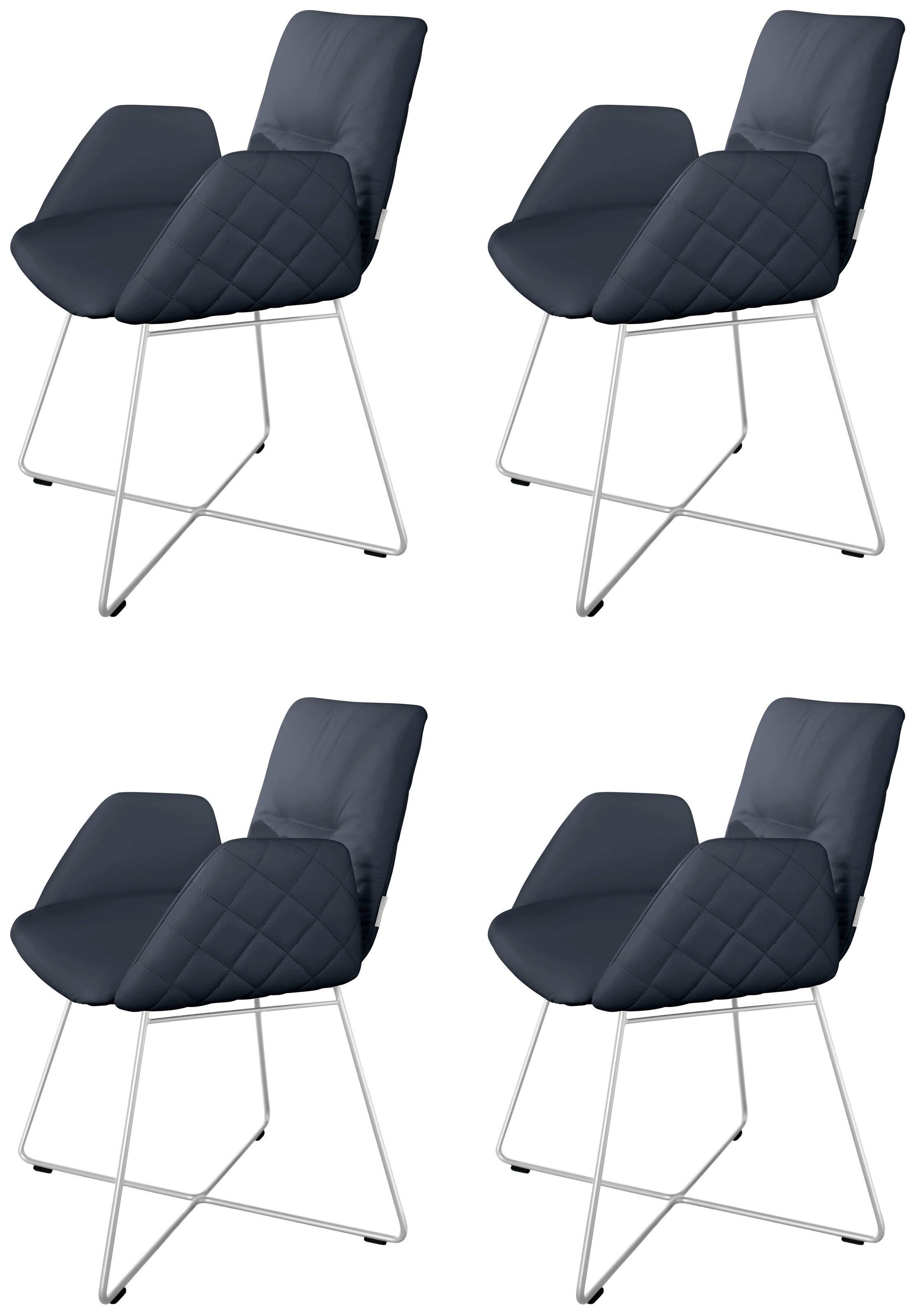 W.SCHILLIG Armlehnstuhl »lotta«, (Set), 4 St., Longlife Xtra-Leder Z59, 2er- oder 4er-Set, mit Rücken- & Seitenteilsteppung, Drahtrohrgestell in Chrom glänzend
