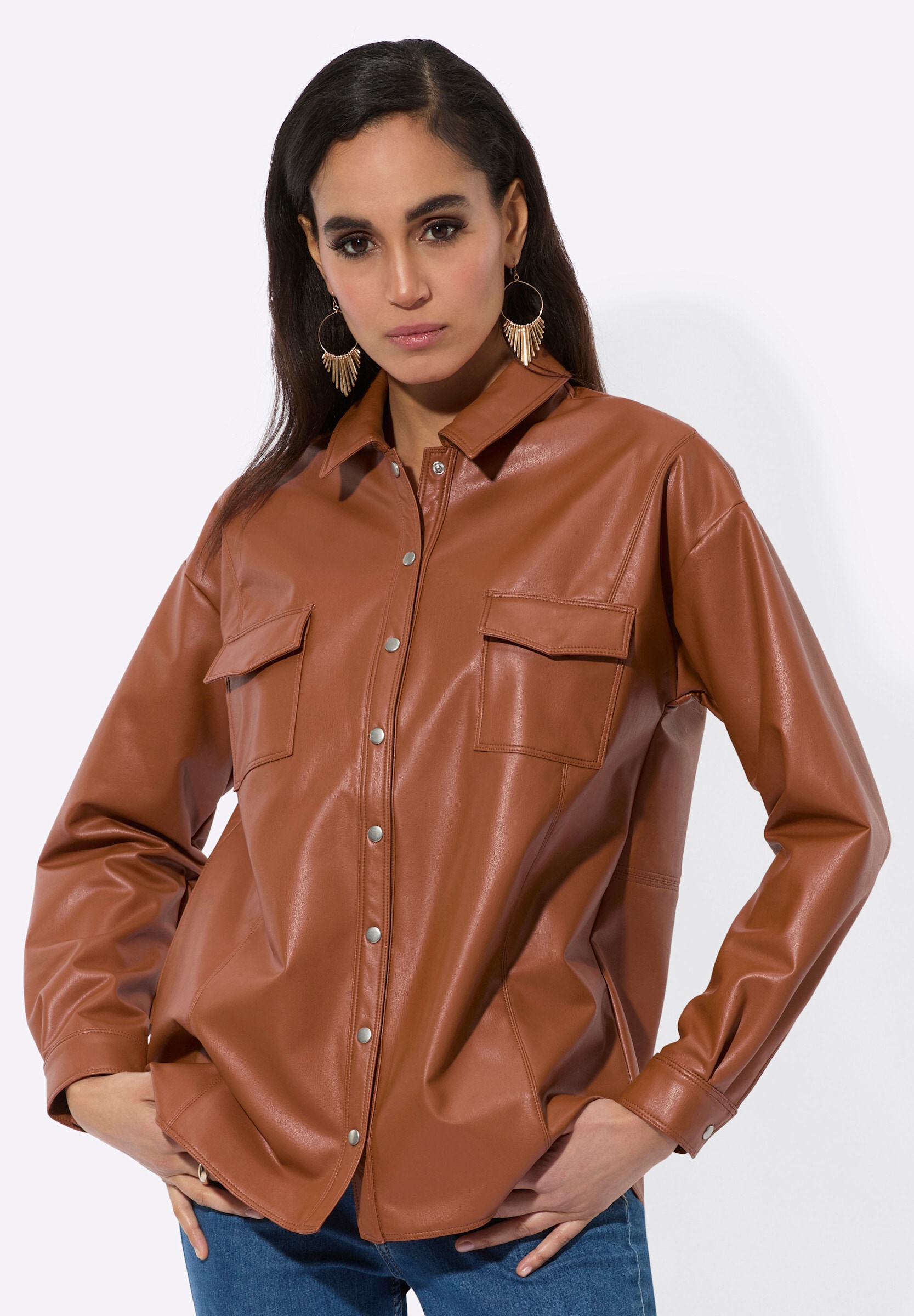 creation L Blusenblazer »Lederimitat-Blusenjacke Hemdbluse aus Lederimitat«