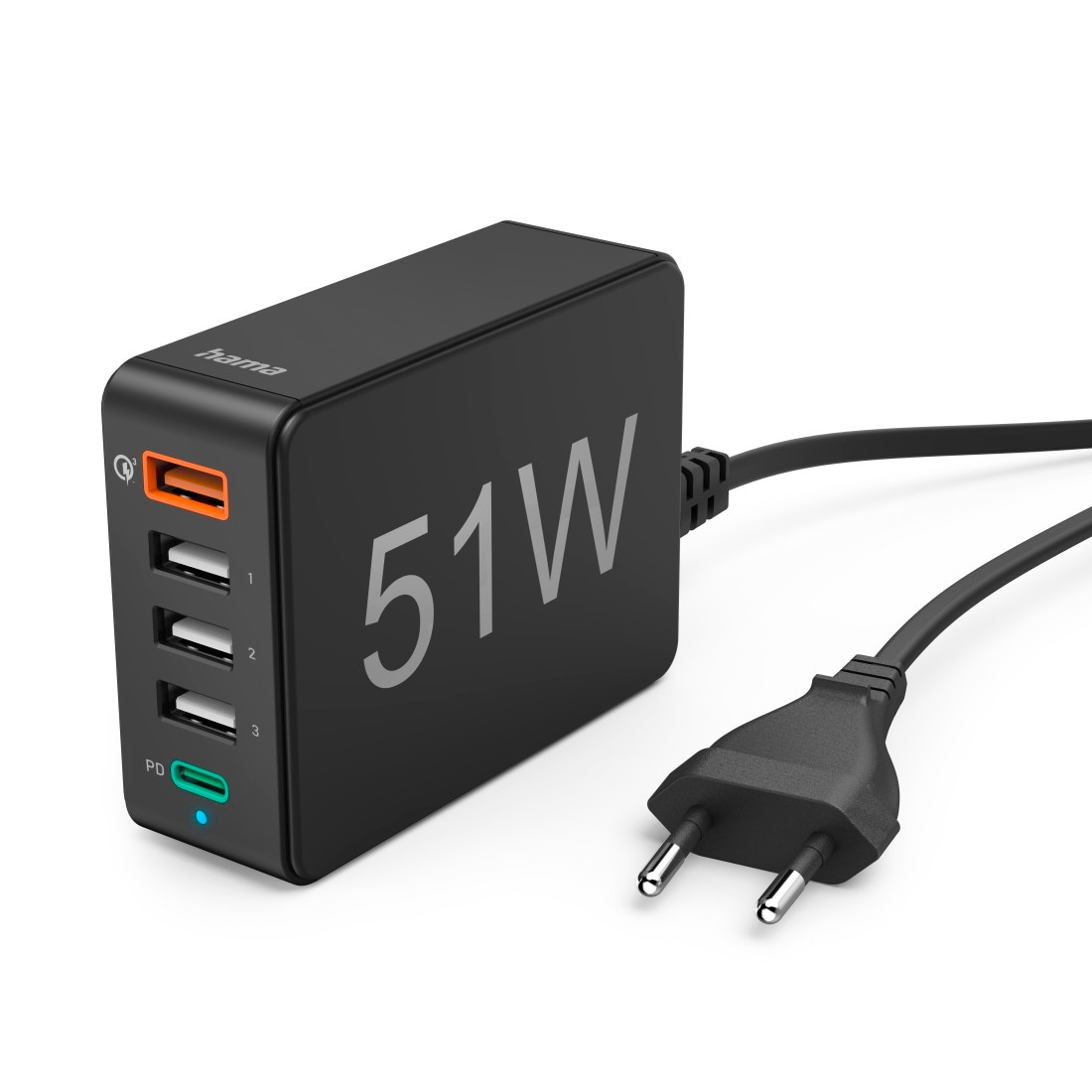 USB-Ladegerät »Schnellladegerät 5 Ports 51W schwarz, 1x QC 3.0 3x USB A 1x USB C PD«,...