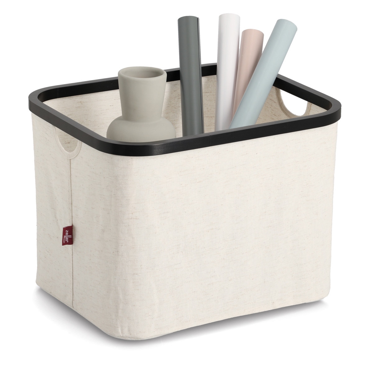 Zeller Present Aufbewahrungskorb »Aufbewahrungskorb, Polyester/Bambus« creme/schwarz, ca. 40,5x33x30 cm