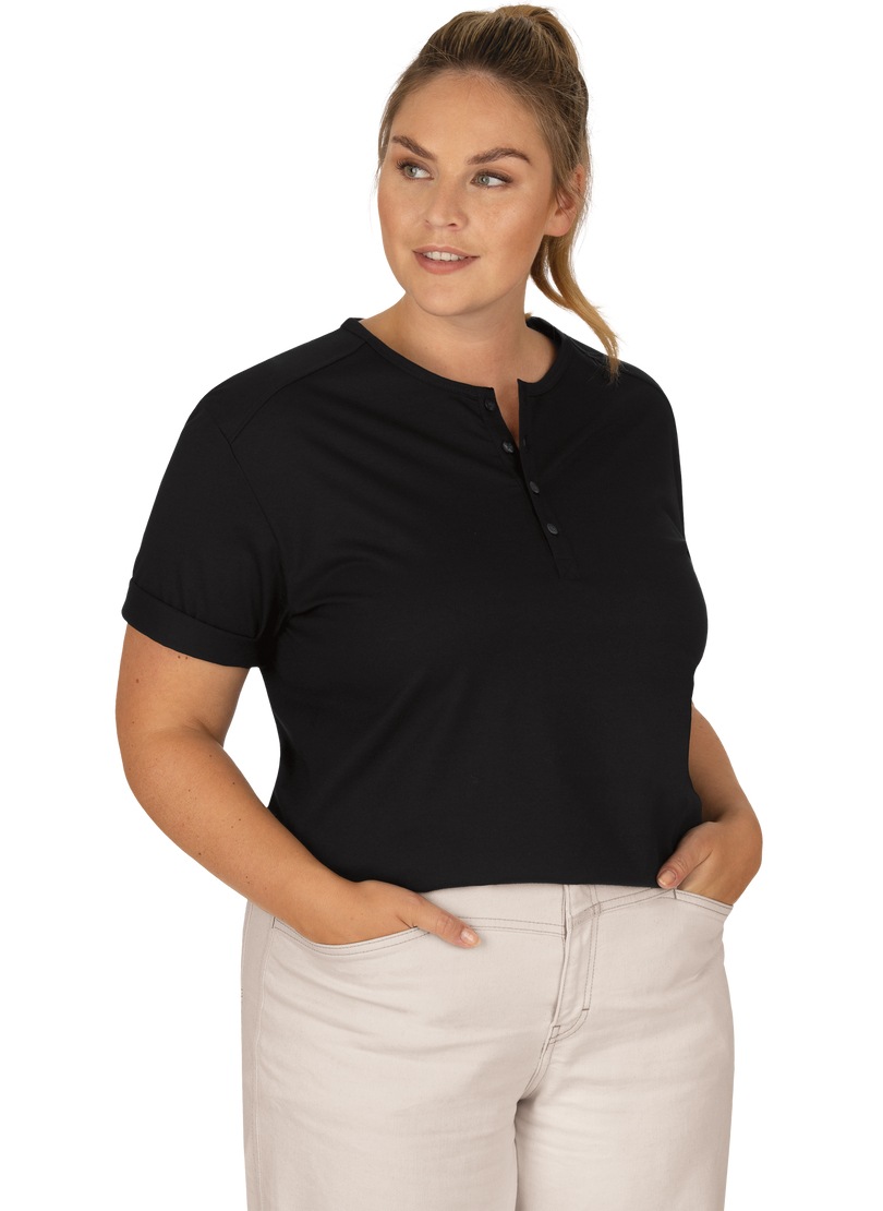Trigema T-Shirt »TRIGEMA T-Shirt mit Knopfleiste DELUXE Baumwolle«, (1 tlg.)