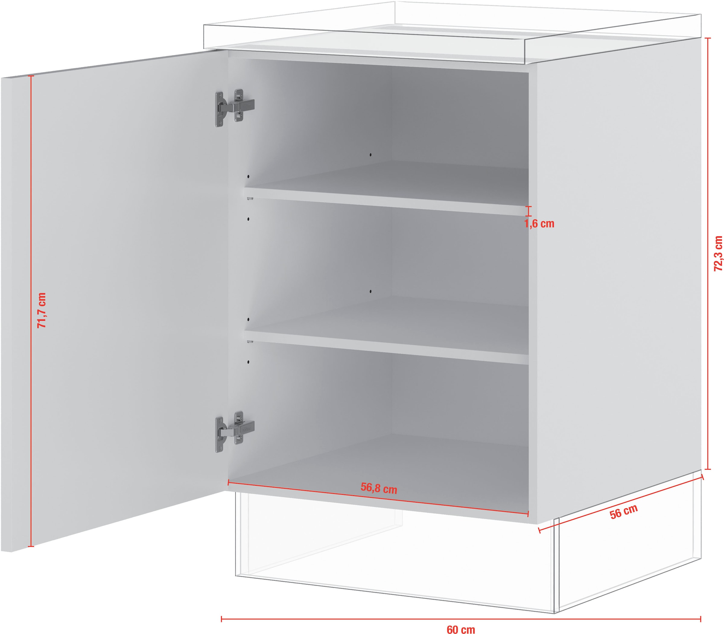IMPULS KÜCHEN Unterschrank »"Turin", Breite/Höhe: 60/72,3 cm«, vormontiert, mit Drehtür