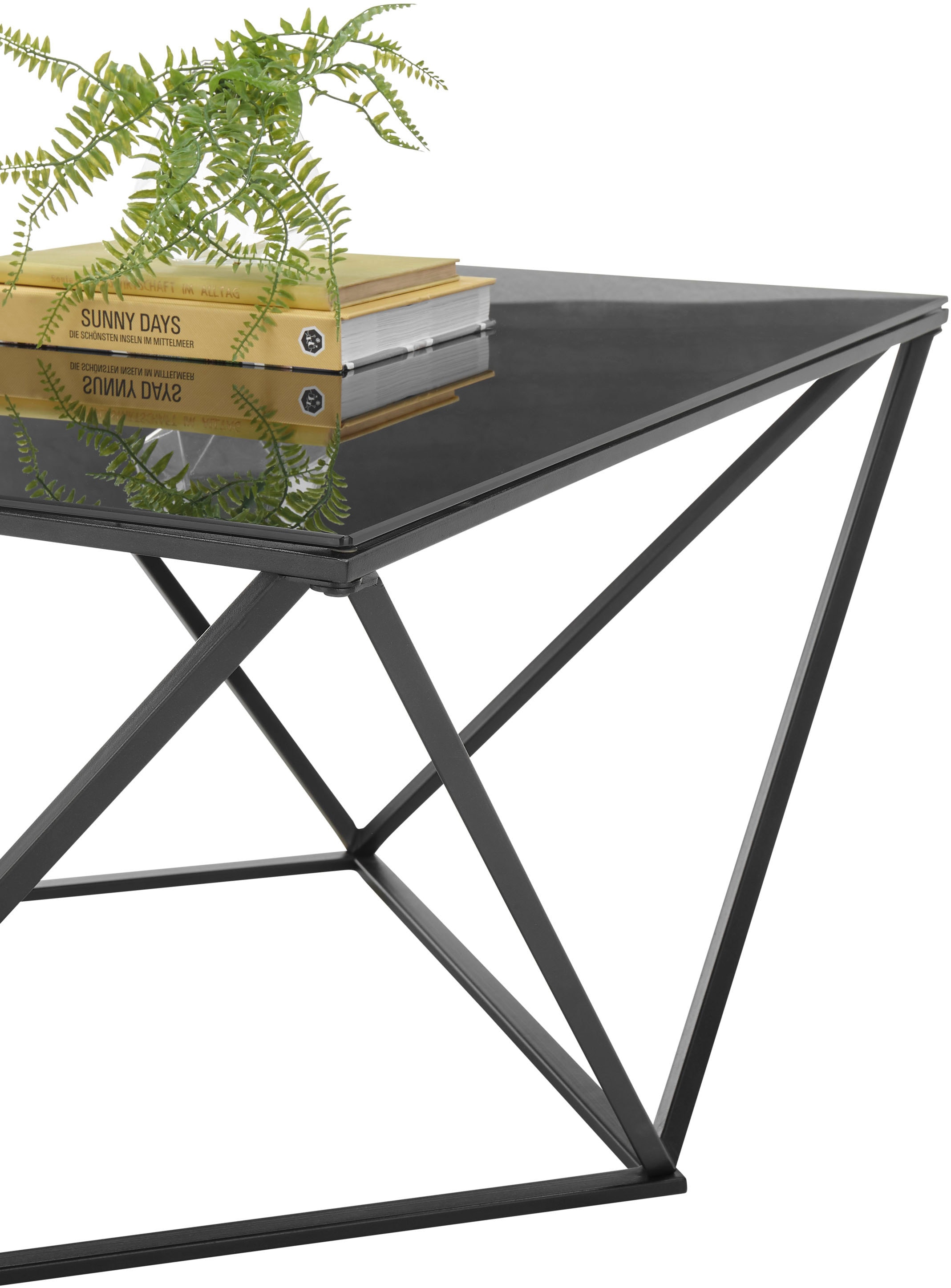 Stolkom Couchtisch »Senta Glastisch quadratisch schwarz, moderner Tisch BxHxT 80x45x80 cm«, Quadratisch, Glas in schwarz getönt, Formschönes Gestell schwarz