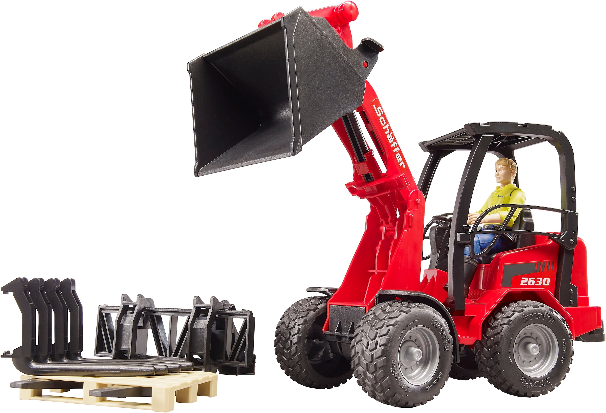 Bruder® Spielzeug-Bagger »Schäffer Hoflader 2630 mit Figur und Zubehör (02191)« Made in Europe