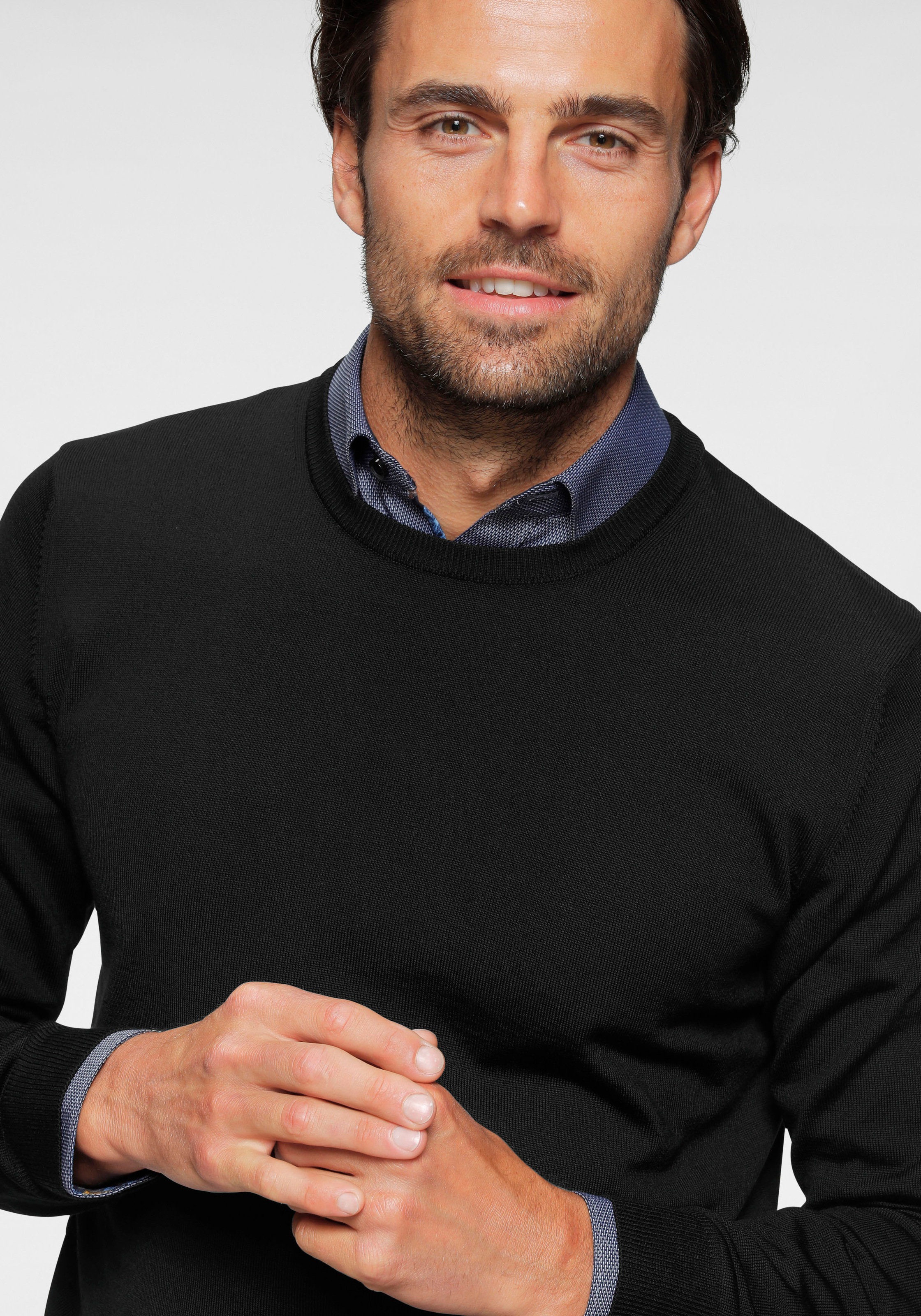 OLYMP Rundhalspullover »OLYMP Strick Casual«, moderner Strickpullover