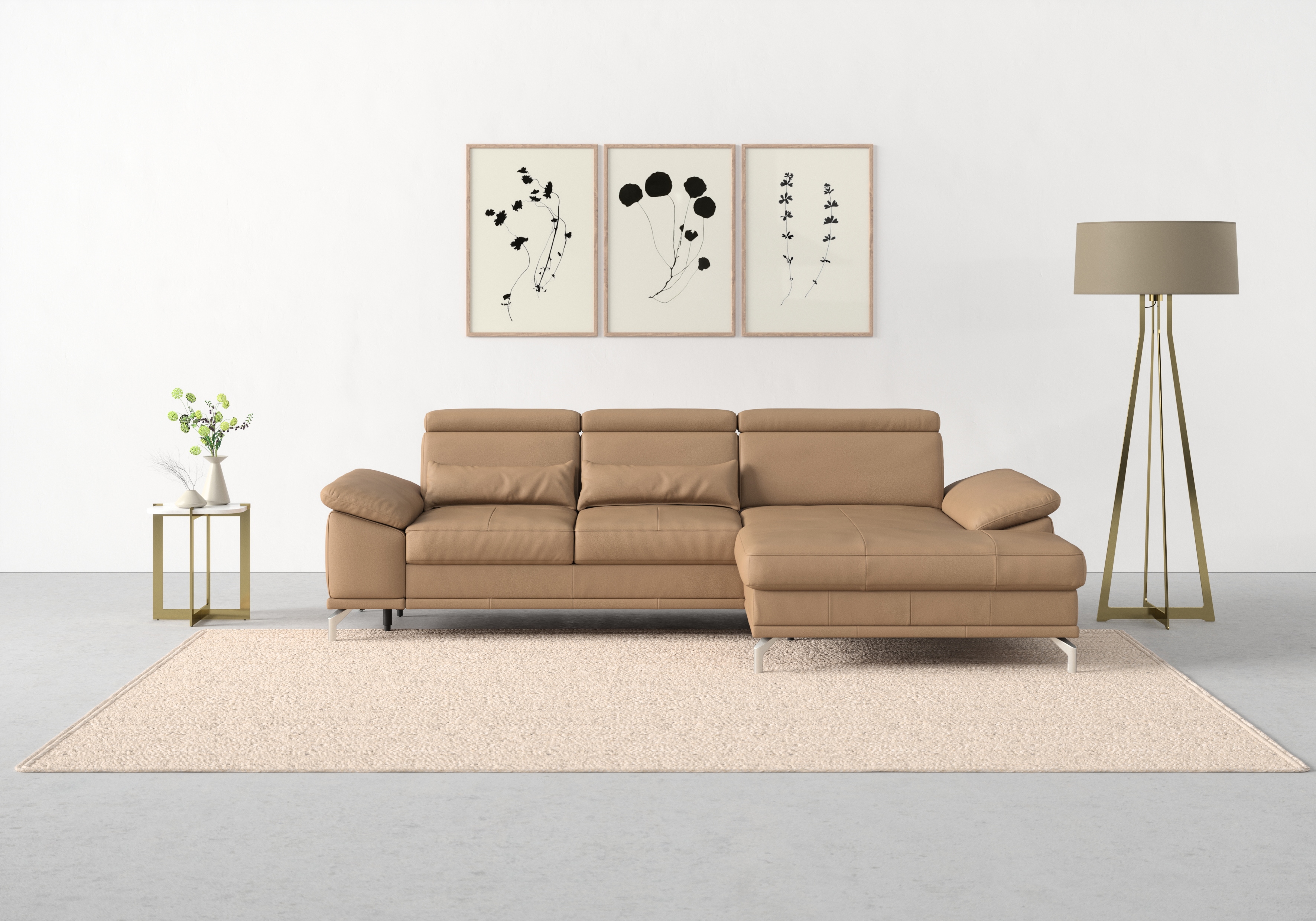 sit&more Ecksofa "Cabrio L-Form, B: 295 cm, mit Sitztiefen-, Arm- & Kopfteilverstellung" 2 Nierenkissen, Federkern, optional Schlaffunktion und