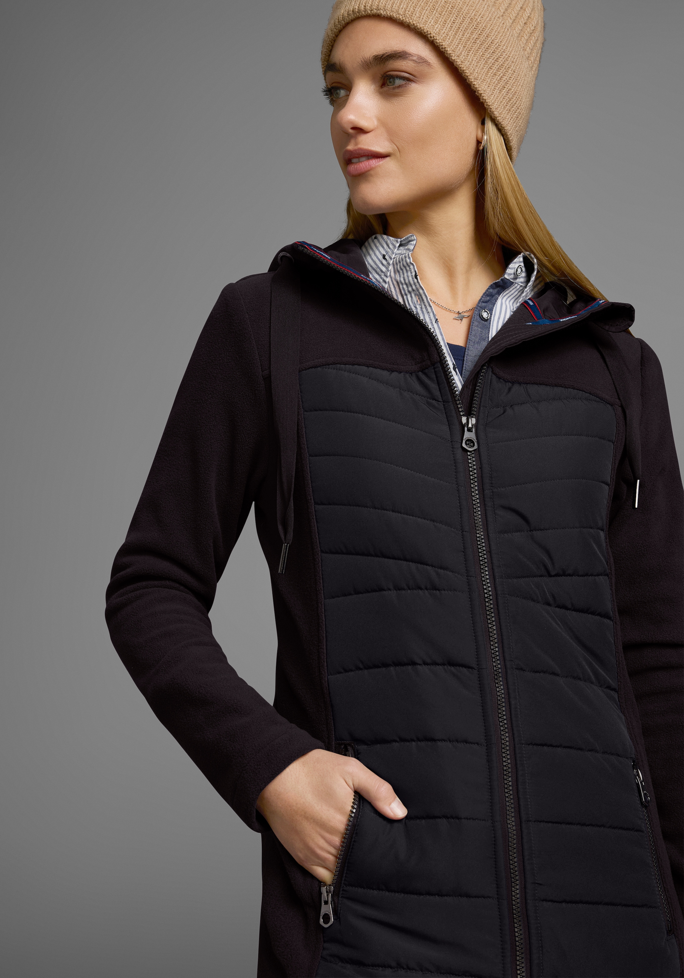KangaROOS Langjacke mit Kapuze Hybridjacke - Fleecejacke mit wattierten Bereichen