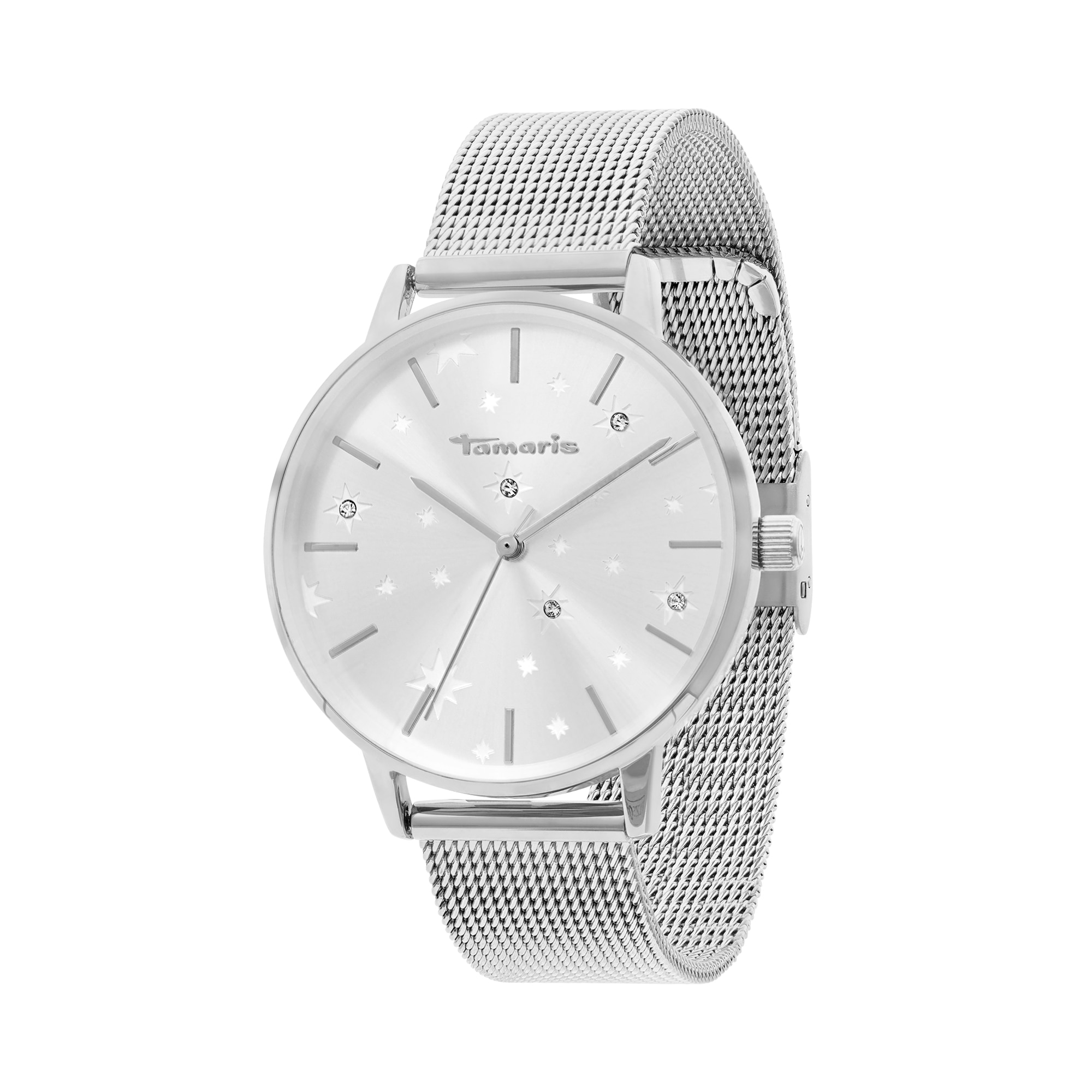 Tamaris Quarzuhr Armbanduhr, Damenuhr, Edelstahlarmband, analog, Zirkonia (synth.)