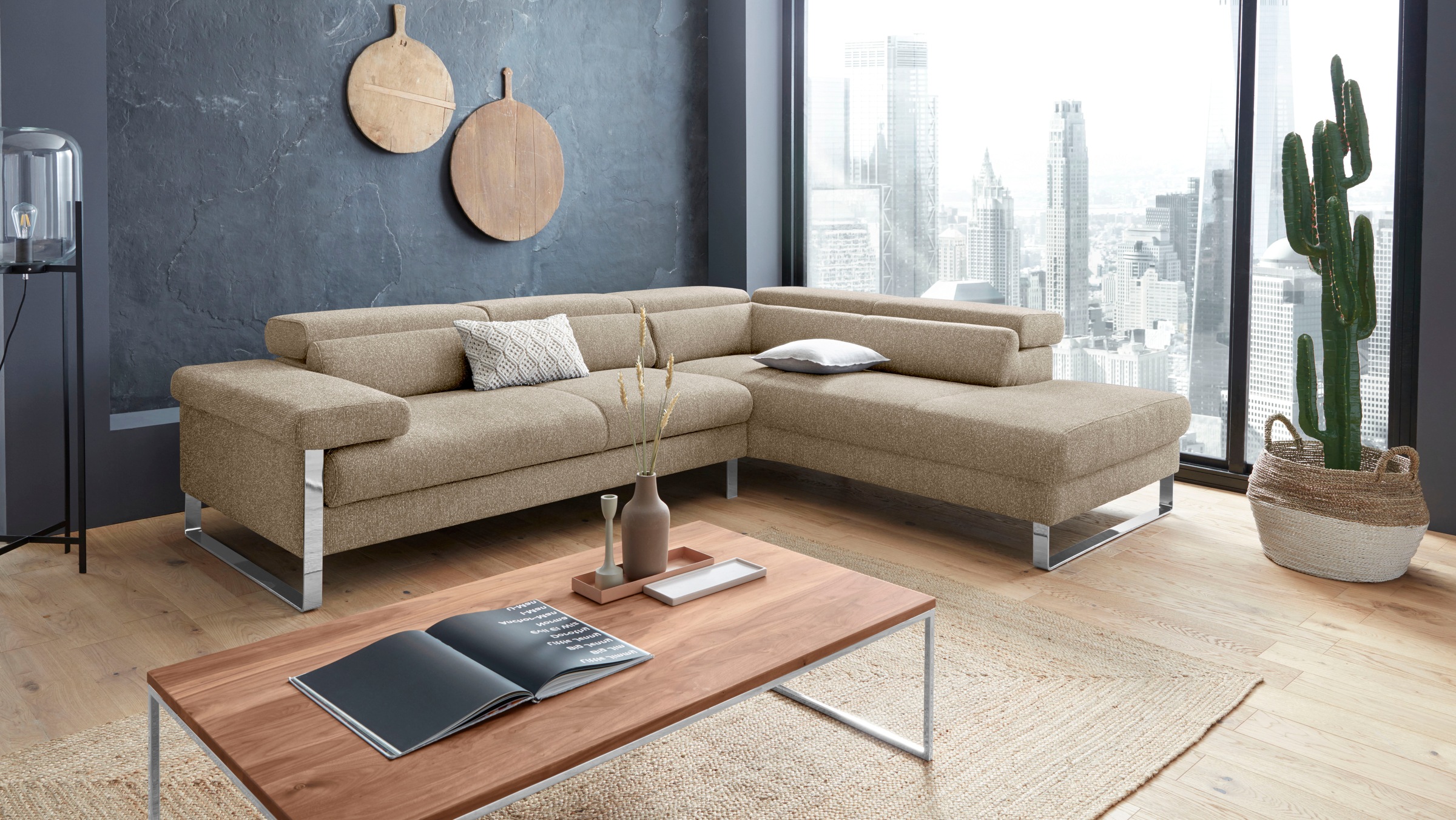 W.SCHILLIG Ecksofa »finn, toller Sitzkomfort, L-Form, hochwertige Verarbeitungsdetails«, German Design Award 2016, Fußgestell Chrom glänzend, Breite 281 cm