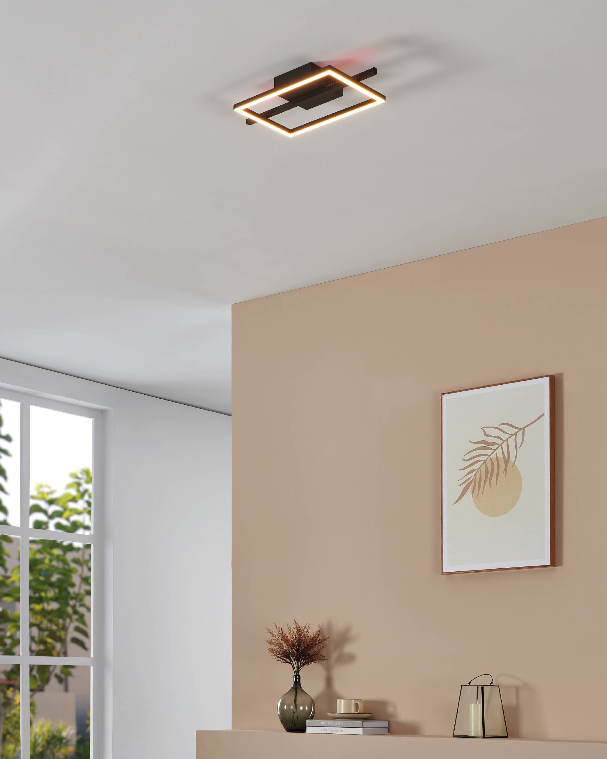 EGLO Deckenleuchte »Amandolo Deckenlampe RGB Backlight Fernbedienung inkl. geometrisch« LED-Modul 1 Stk. Kaltweiß | RGB Wand-/Deckenleuchte - L40 x B20 x H6,5 cm - schwarz - 17W inkl.