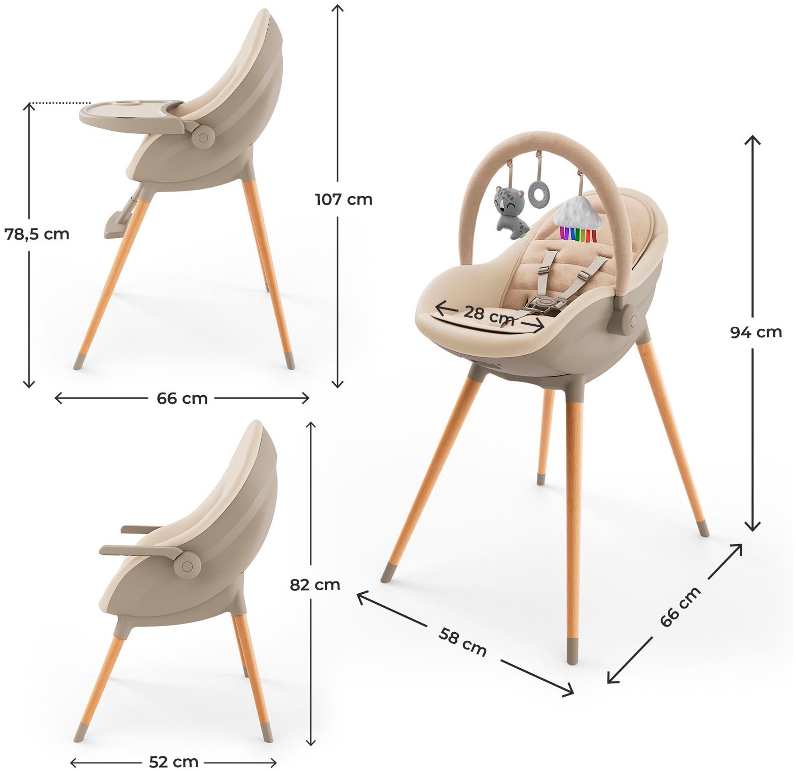 Kinderkraft Kombihochstuhl »FINI UP 2in1« (Set) 2 Stk.mit Spielbügel