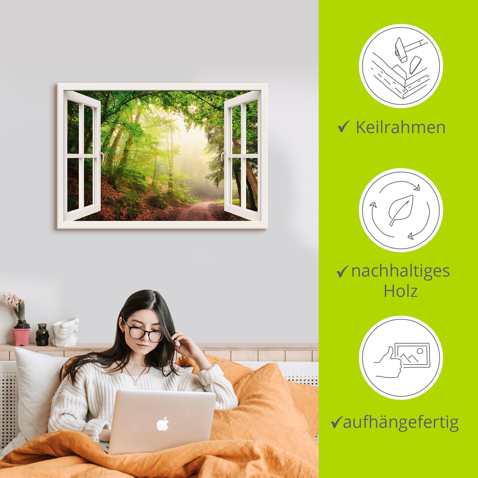 Artland Wandbild »Fensterblick Torbögen durch Bäume«, Wald, (1 St.), als Leinwandbild, Poster in verschied. Größen