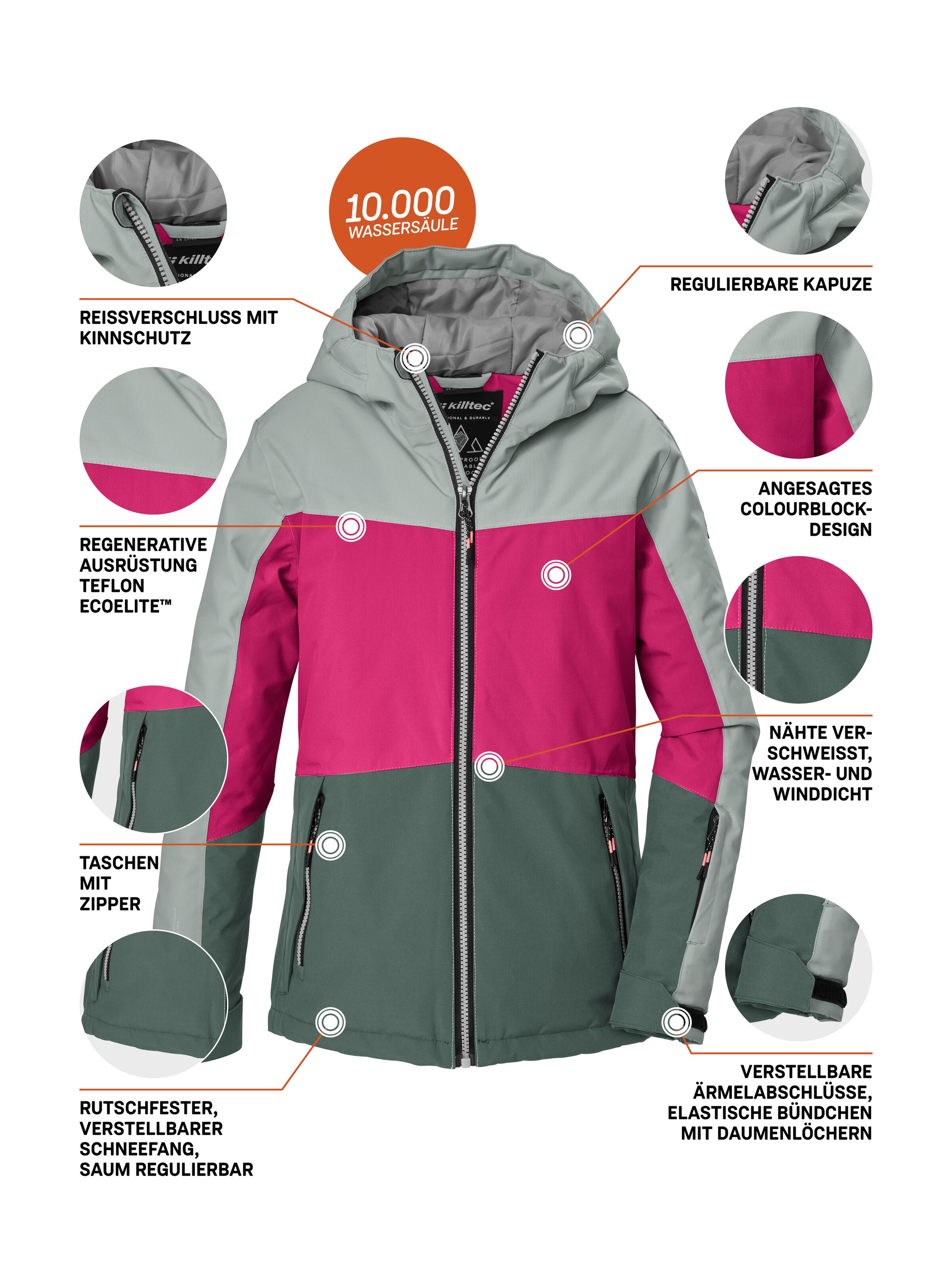 Killtec Skijacke »KSW 198 GRLS SKI JCKT« Wind- und wasserdichte Skijacke mit Colourblock-Design