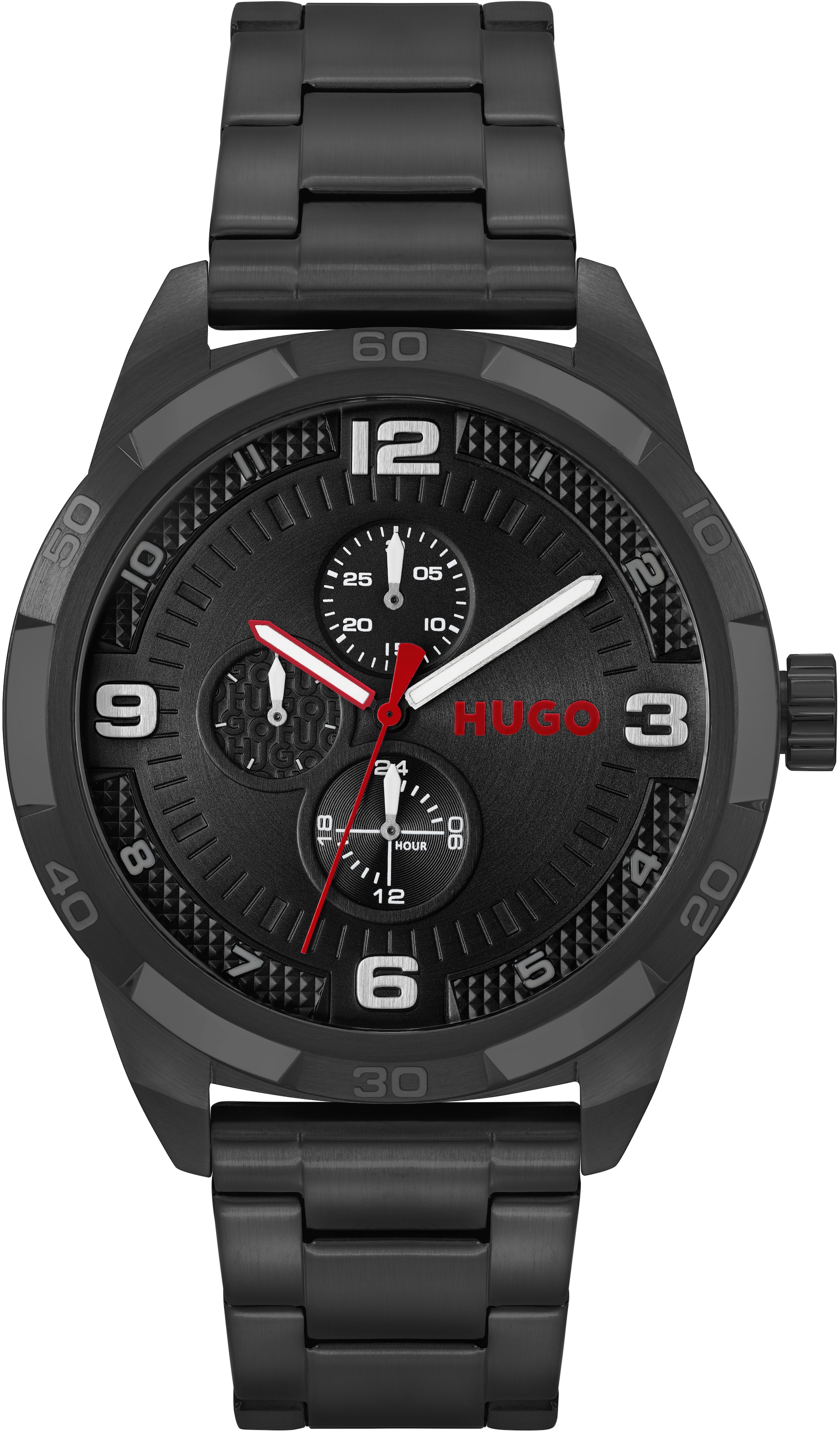 HUGO Multifunktionsuhr »#GRIP«, Quarzuhr, Armbanduhr, Herrenuhr, Datum, Edelstahlarmband