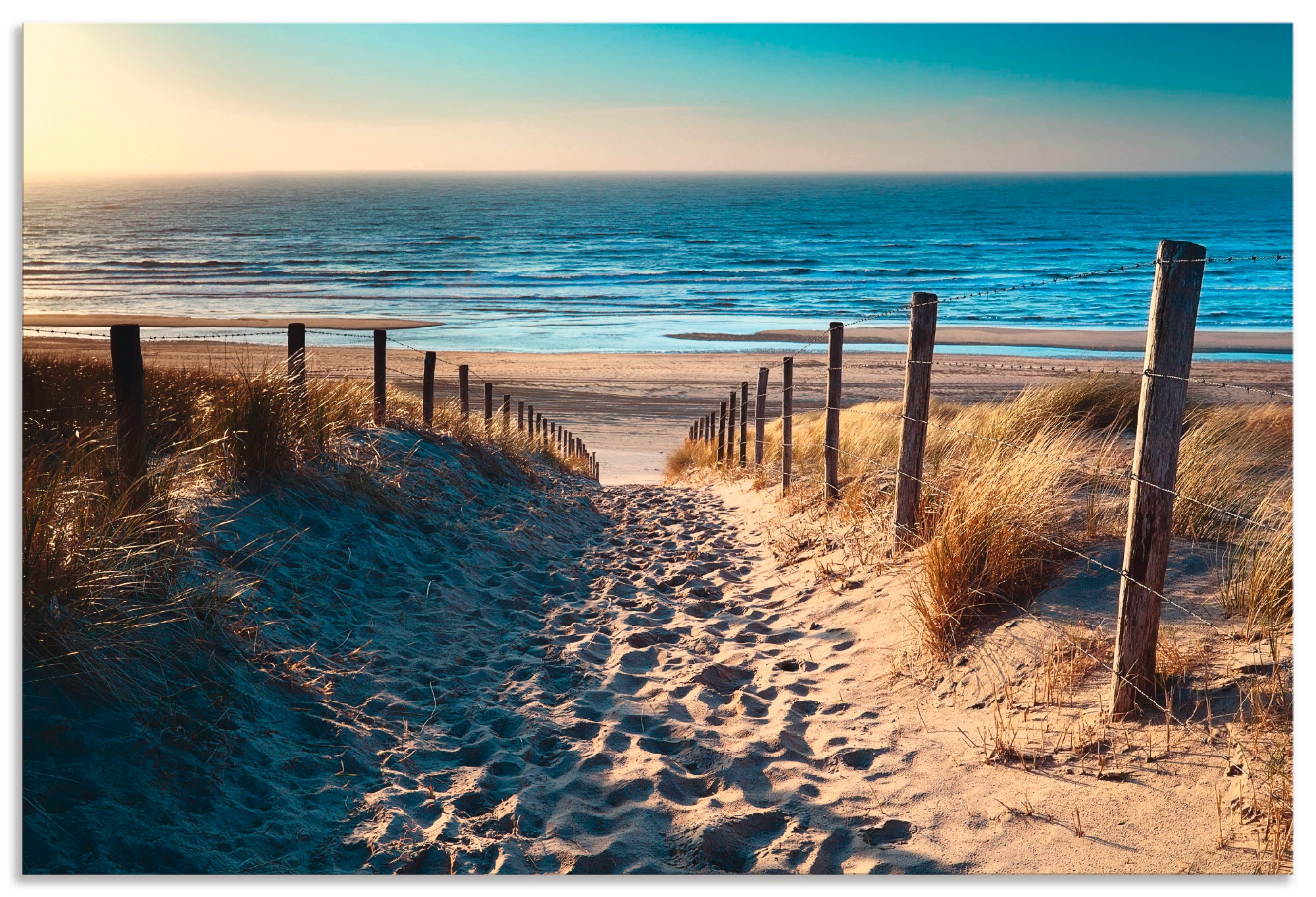 Artland Wandbild »Weg zum Nordseestrand Sonnenuntergang«, Strand, (1 St.), als Alubild, Outdoorbild, Leinwandbild, Poster, Wandaufkleber