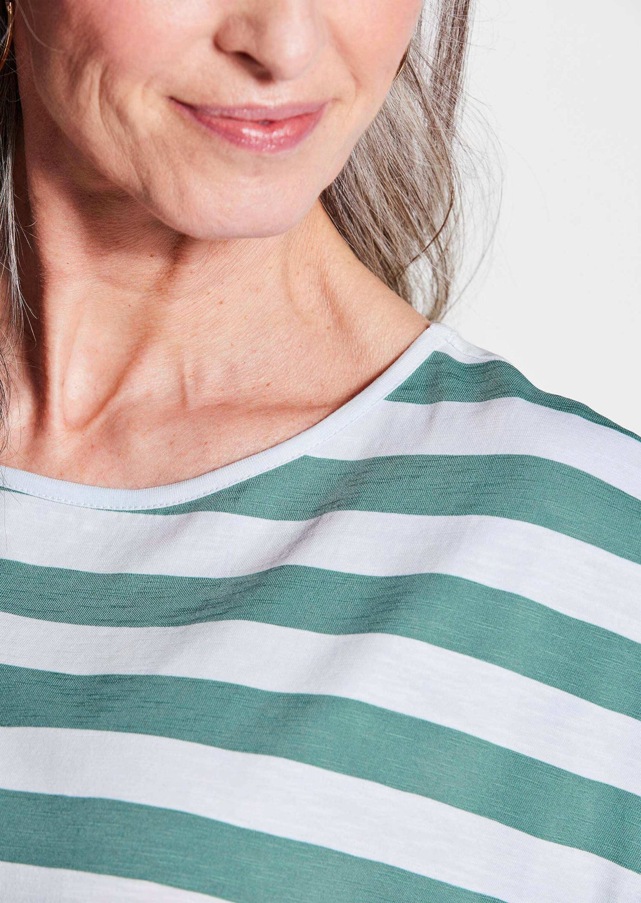 GOLDNER Kurzarmshirt »Kurzgröße Modisches Blockstreifen-Oberteil« Verlängertes Rückenteil