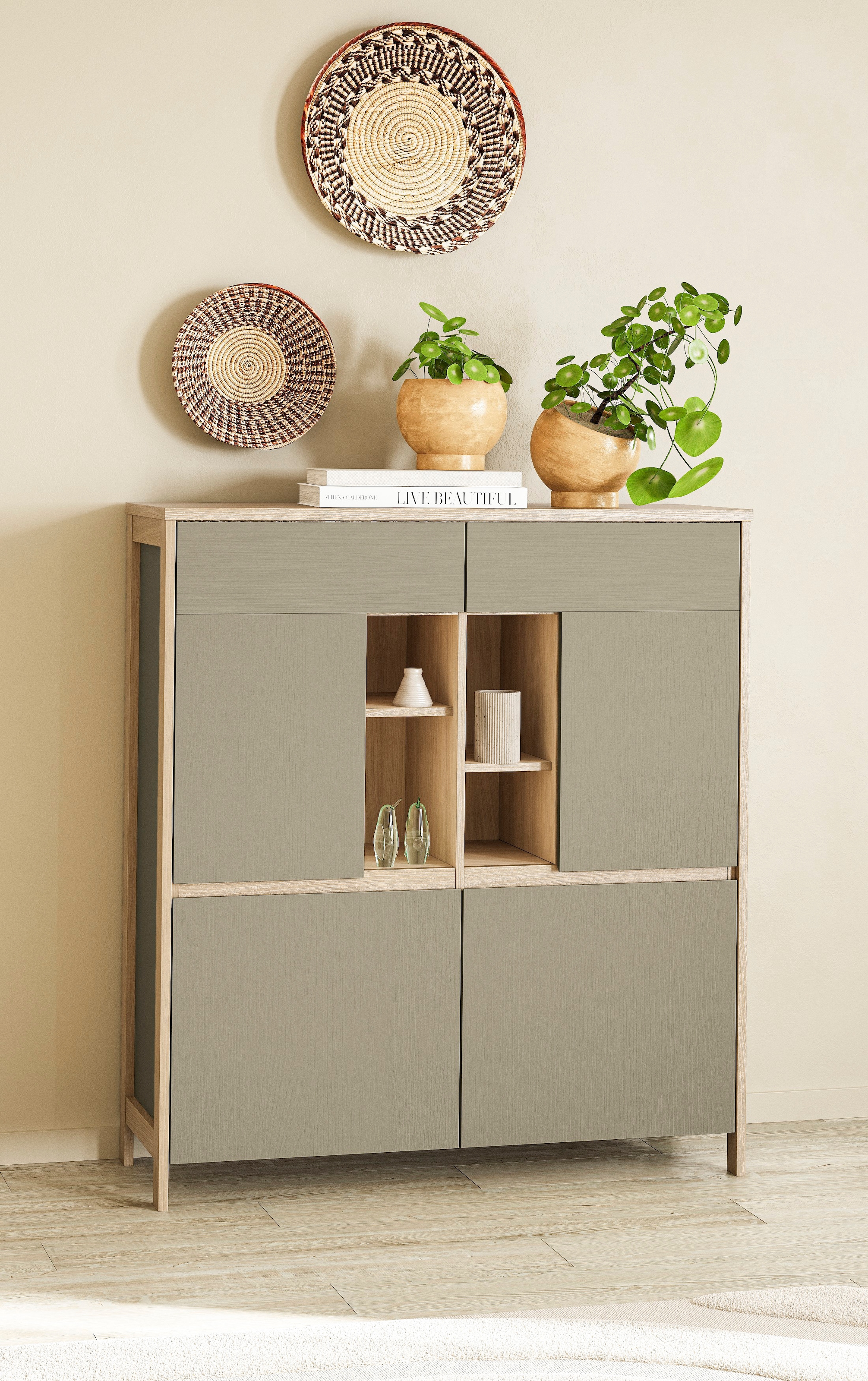 Home affaire Highboard »Stranda, moderner Schrank, Stauraumelement im Scandic-Style«, elegante Rahmenoptik, ausreichend Stauraum, vielseitig einsetzbar