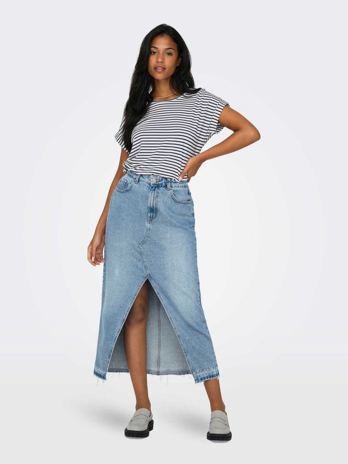 ONLY T-Shirt »ONLMOSTER STRIPE S/S O-NECK TOP JRS NOOS«, mit Aufschlag am Arm