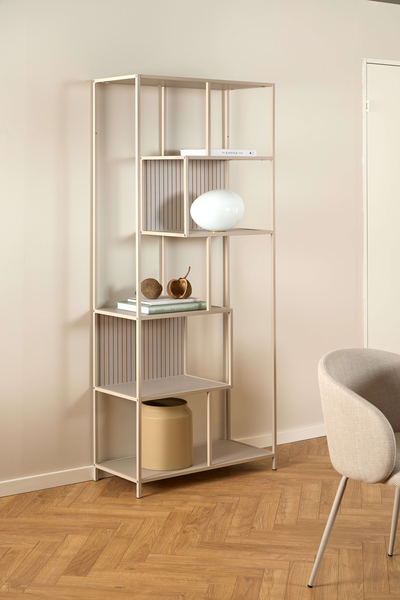 ACTONA GROUP Bücherregal »Seaford, Regal, Standregal, Raumteiler«, Regal, grau, asymmetrische Details, wendbare Rückwand, 77x35x185cm