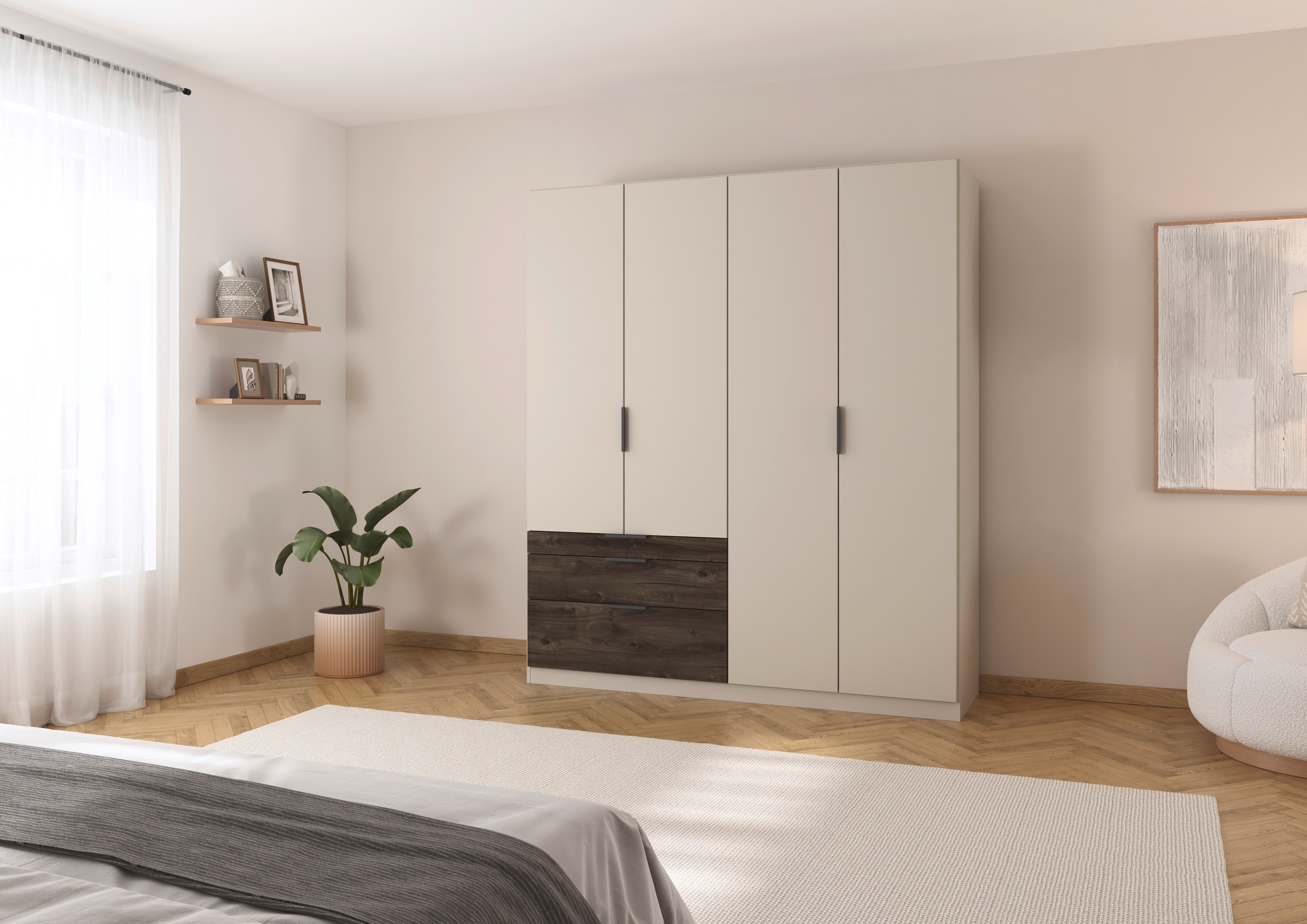 rauch Kleiderschrank »Drehtürenschrank Schrank Garderobe Schlafzimmerschrank KODA« oberer Schubkasten mit praktischer Inneneinteilung,  mit asymmetrisch angeordneten Schubladen MADE IN GERMANY