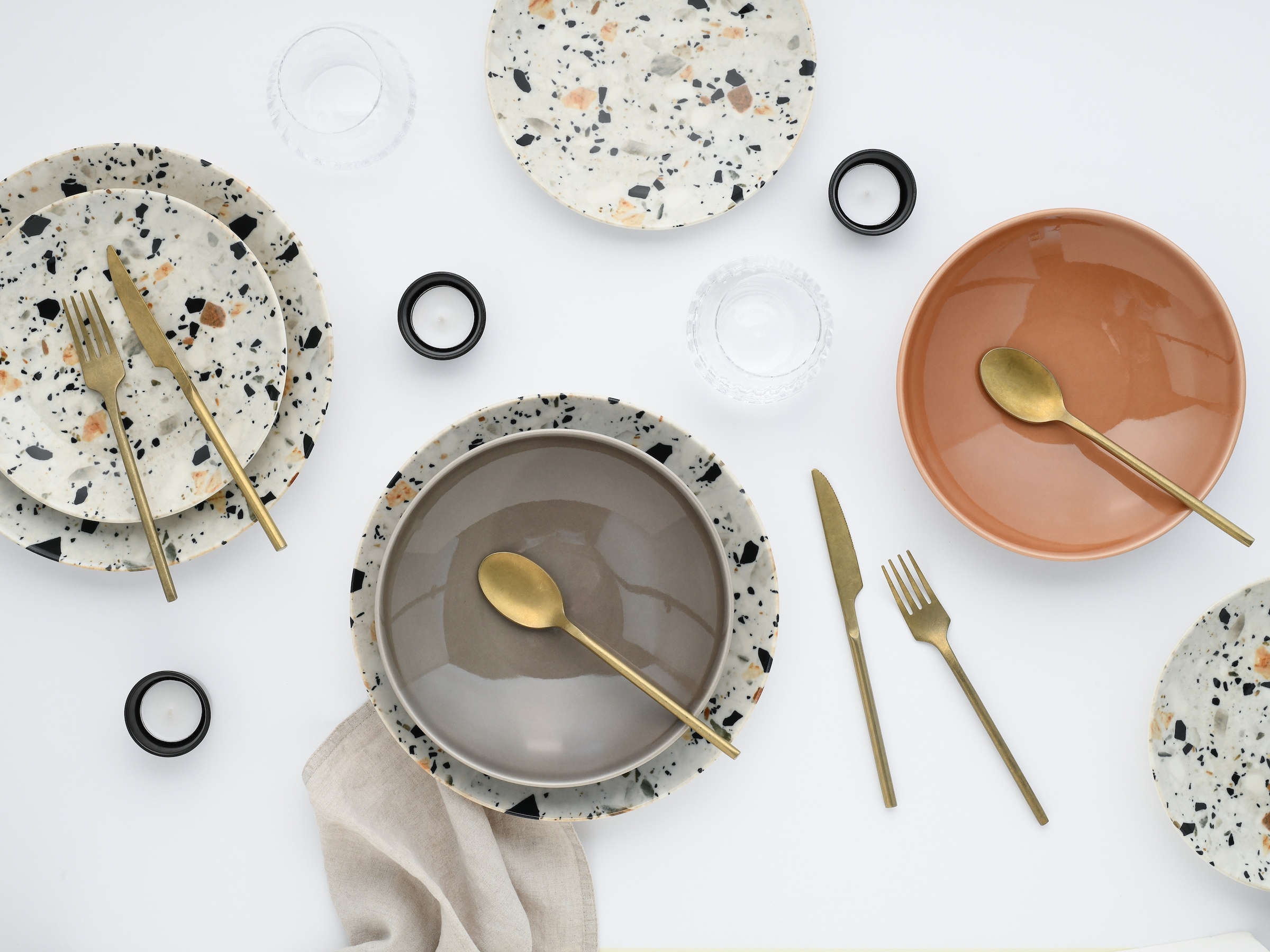 CreaTable Teller-Set »Terrazzo Mix, Tellerset 12-tlg.« Unregelmäßige Steine, Steinoptik