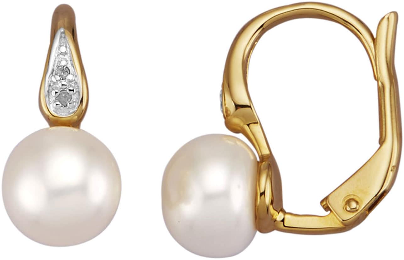 Firetti Paar Ohrhänger »Schmuck Geschenk Silber 925 Ohrschmuck Ohrringe Tropfen«, mit Süßwasserzuchtperle - mit Diamanten