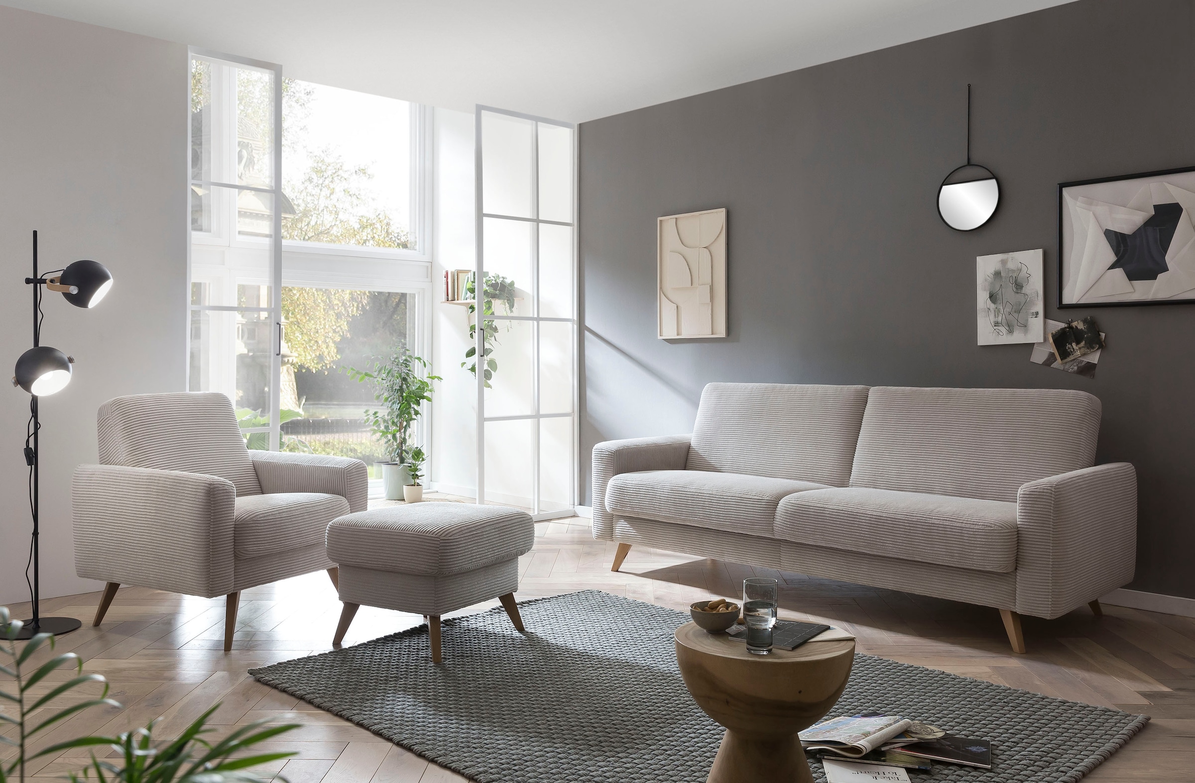 exxpo - sofa fashion 3-Sitzer »Samso, elegant und bequem, aktueller Cord Bezug, Kippcouch« hochwertige Verarbeitung, Schlafsofa inkl. Bettfunktion und Bettkasten