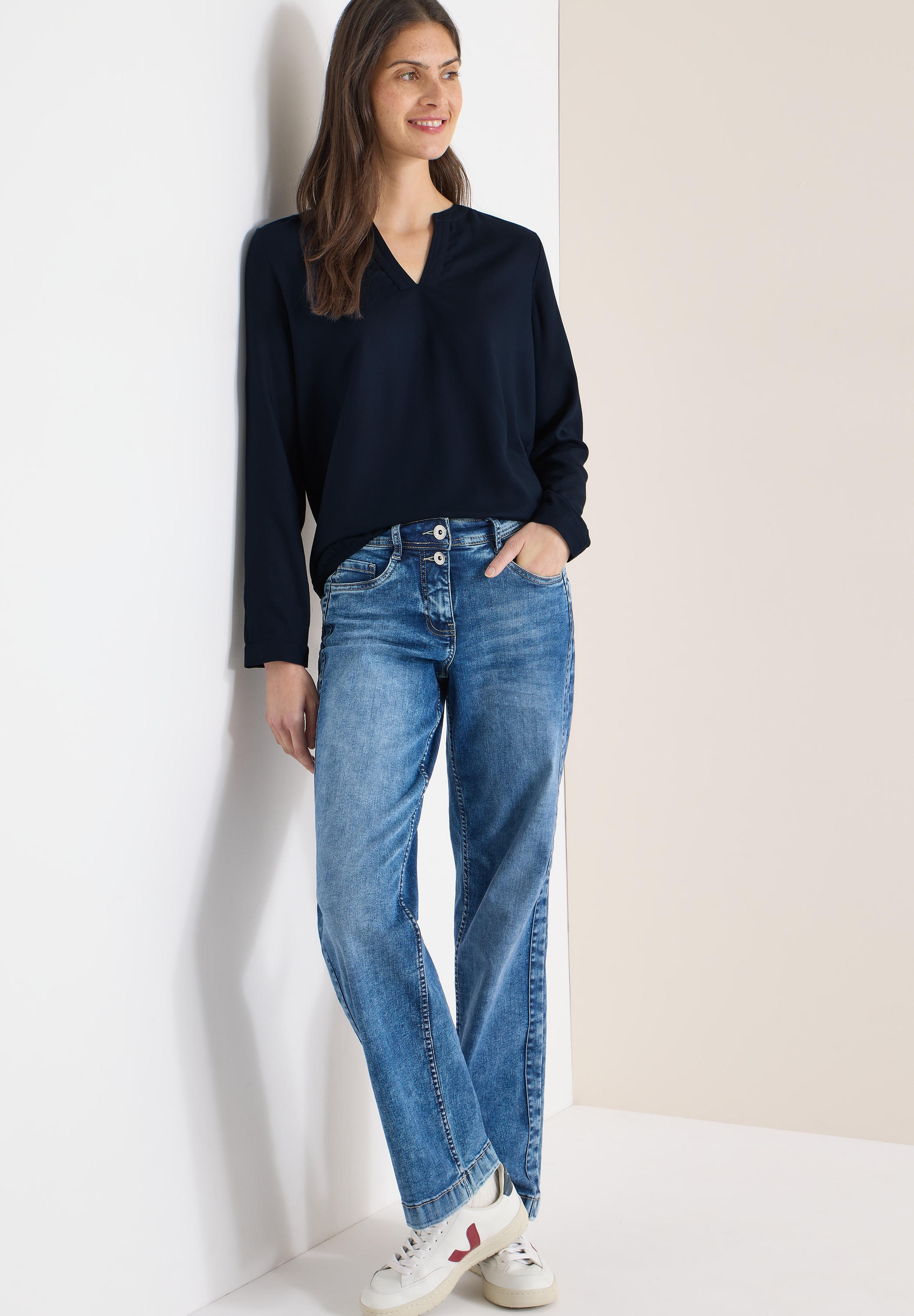 Cecil Langarmbluse mit Splitneck und aus reiner Viskose