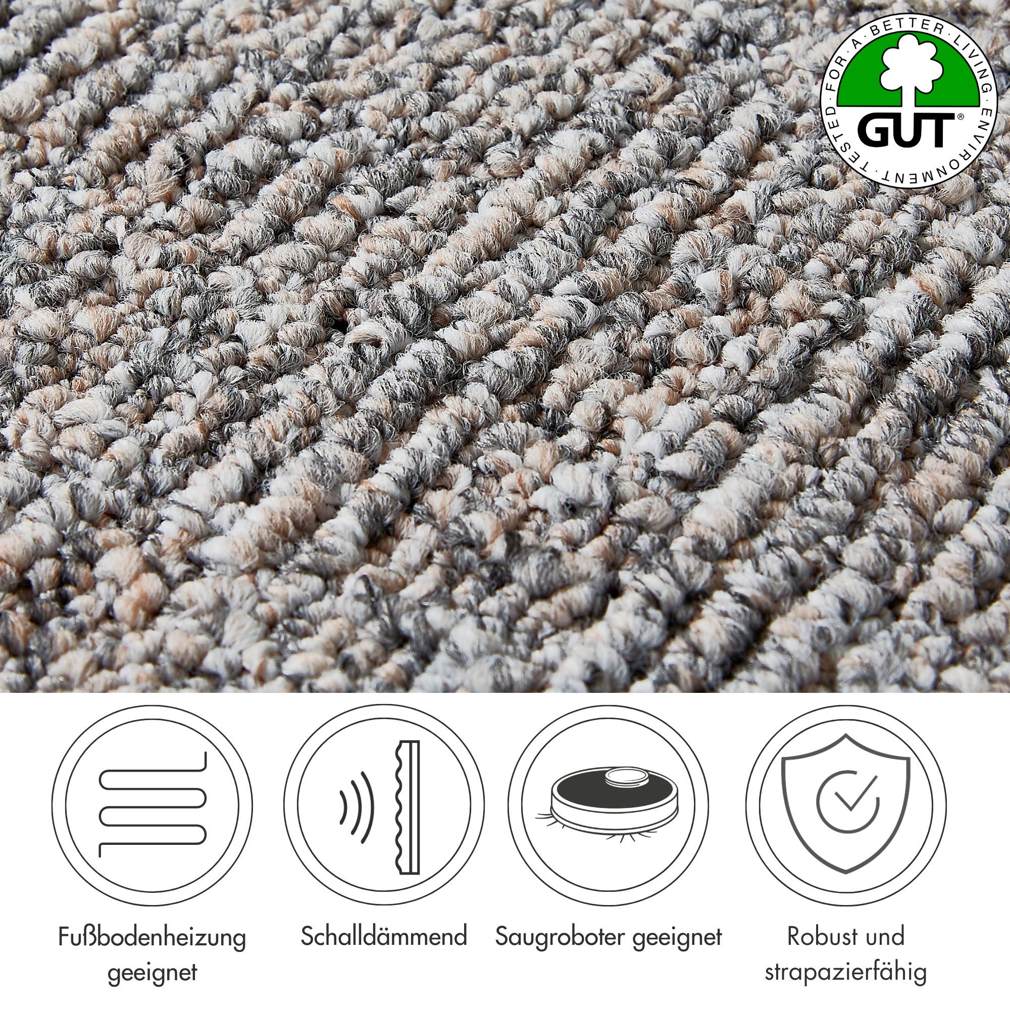 Andiamo Teppichboden »Patras, Strukturschlinge, Made in Netherlands«, rechteckig, 8,5 mm Höhe, meliert, Breite 400 cm oder 500 cm, strapazierfähig & robust