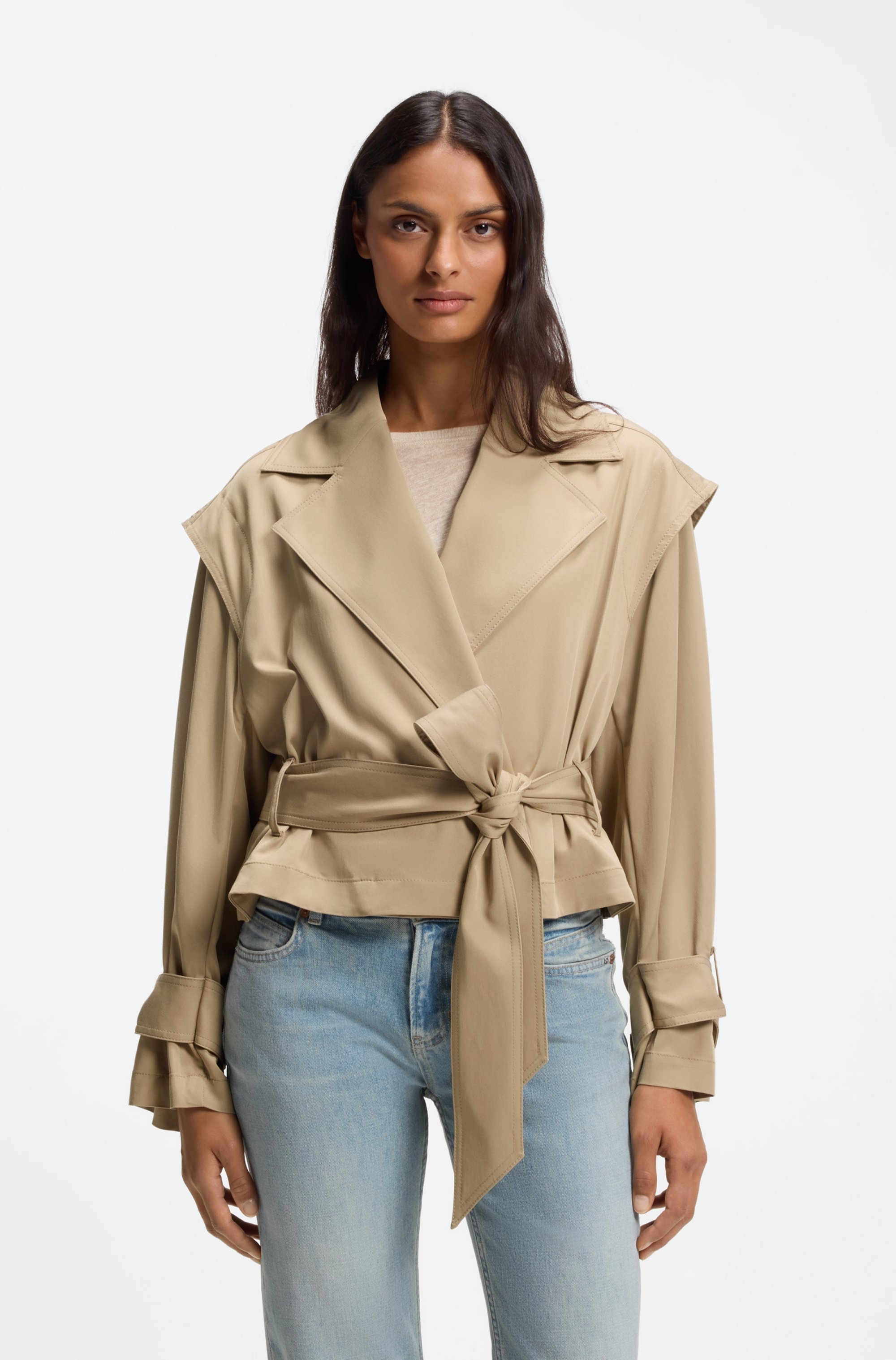 BOSS ORANGE Kurzjacke »Jophelia Premium Damenmode« aus softem Materialmix, mit Bindegürtel