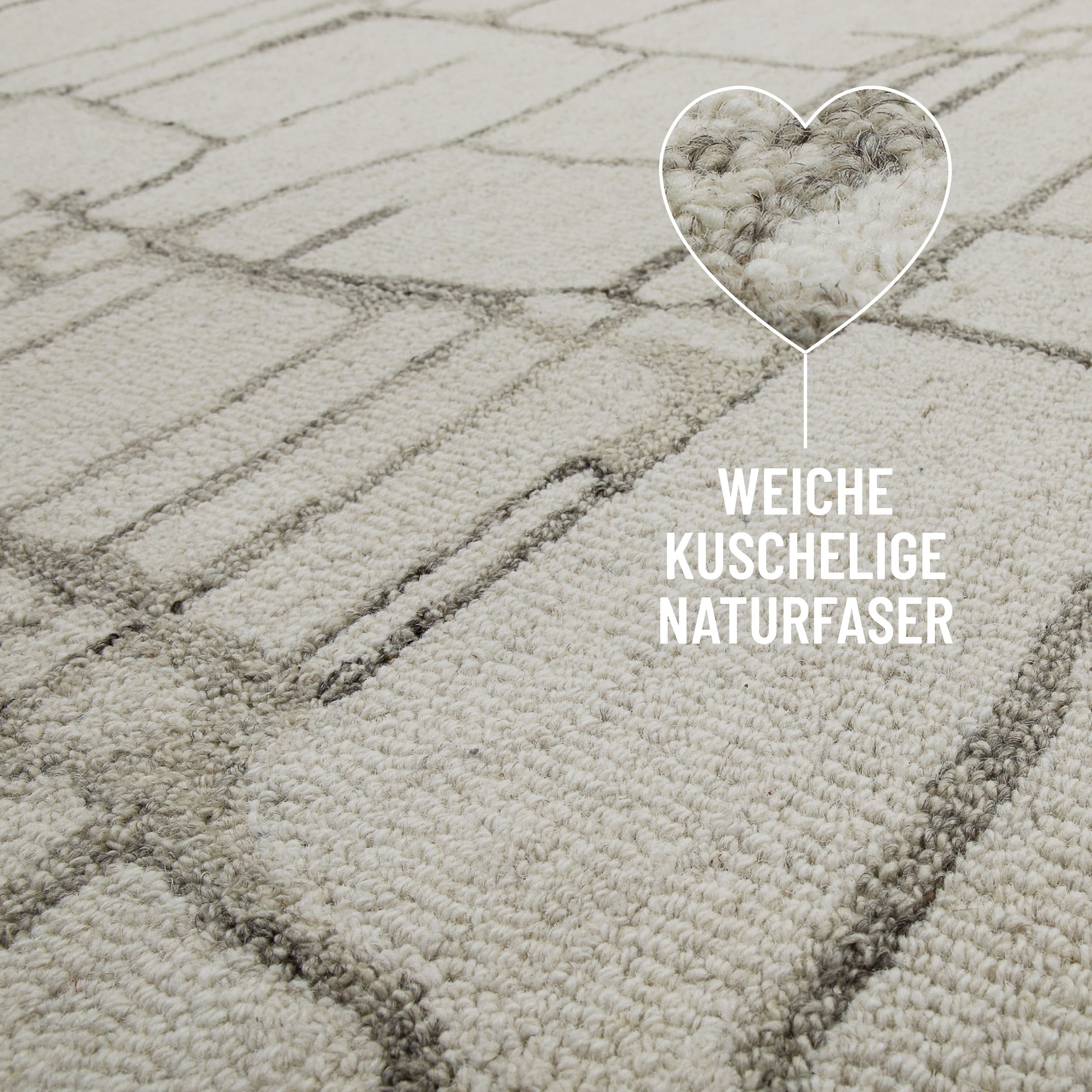Wecon home Wollteppich »Hamptons TWELVE«, rund, 10 mm Höhe, Schurwolle, Kurzflor, Wohnzimmer, elegant, geometrisches Design