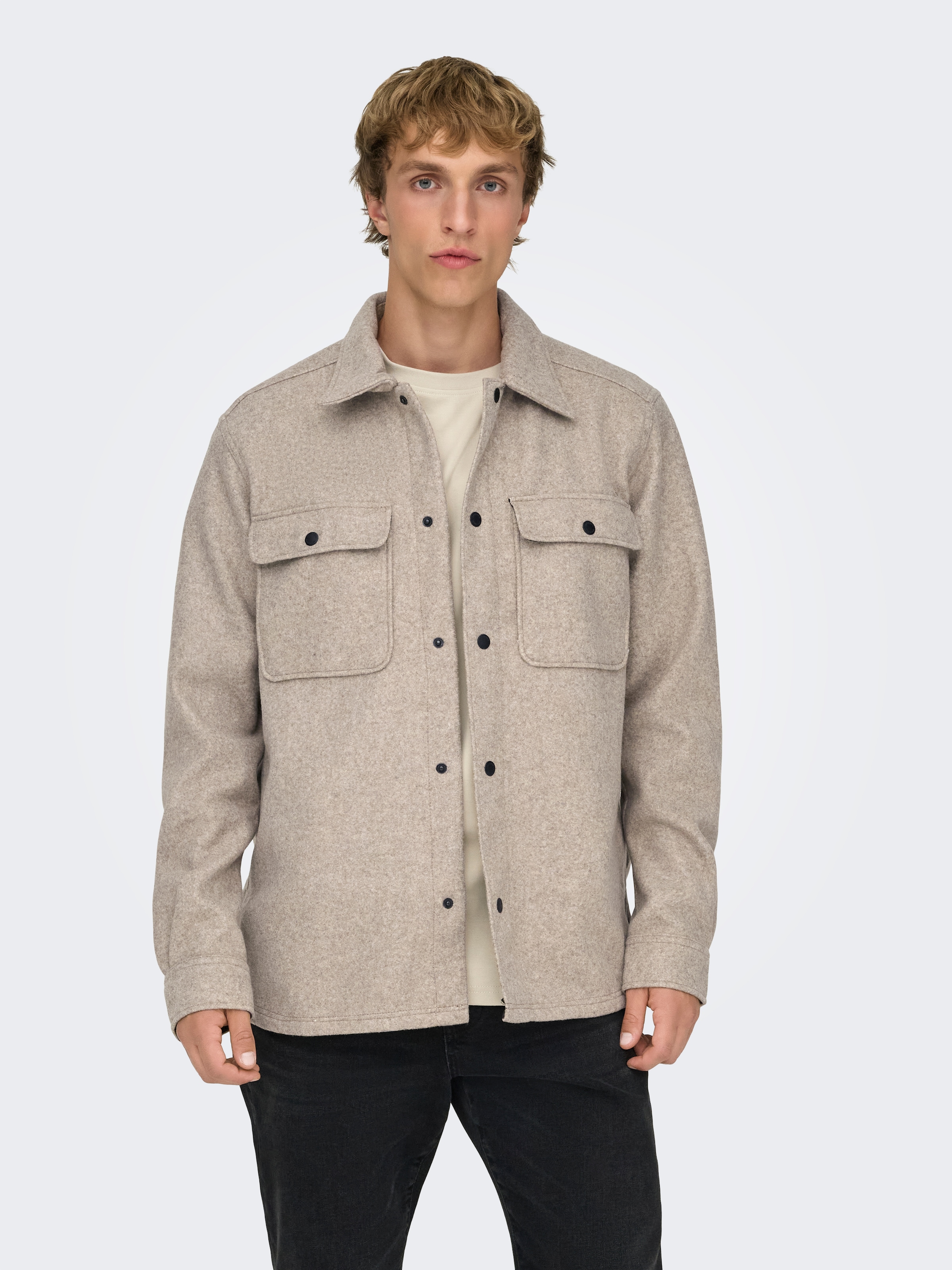 ONLY & SONS Langarmhemd »ONSASH OVR WOOLEN LOOK PKT LS SHIRT NOOS« Kunstfaser, regular fit
