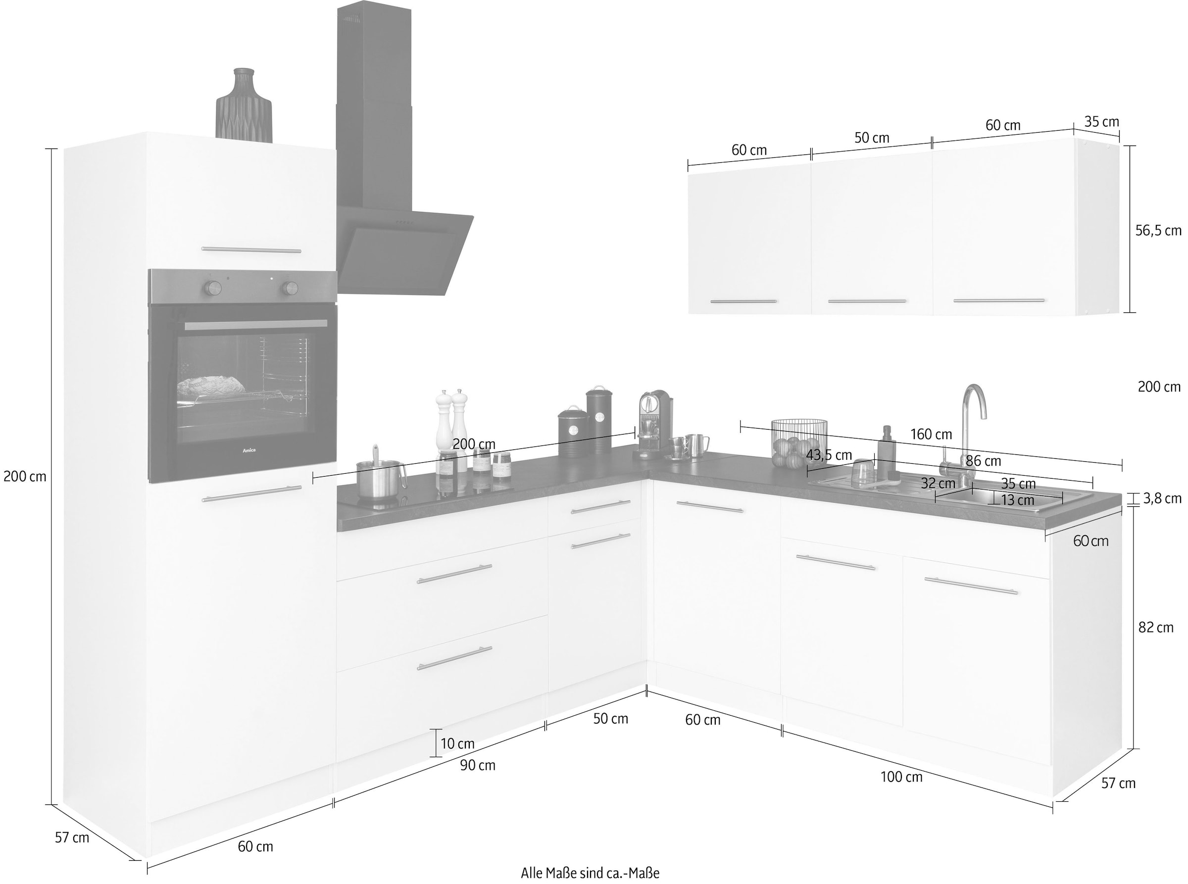 wiho Küchen Winkelküche »Unna«, mit cm E-Geräten, Shop 260 220 Online im Stellbreite x OTTO kaufen