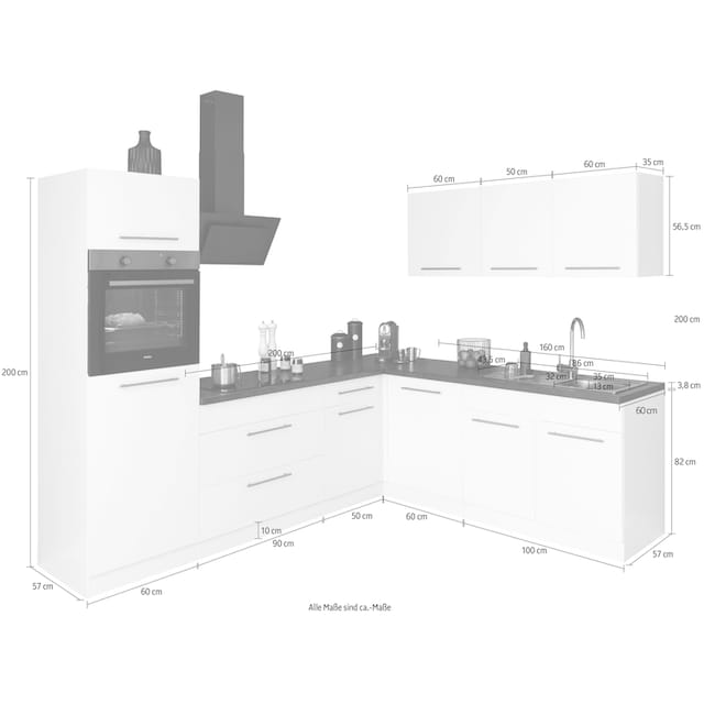 wiho Küchen Winkelküche »Unna«, mit E-Geräten, Stellbreite 260 x 220 cm  kaufen im OTTO Online Shop