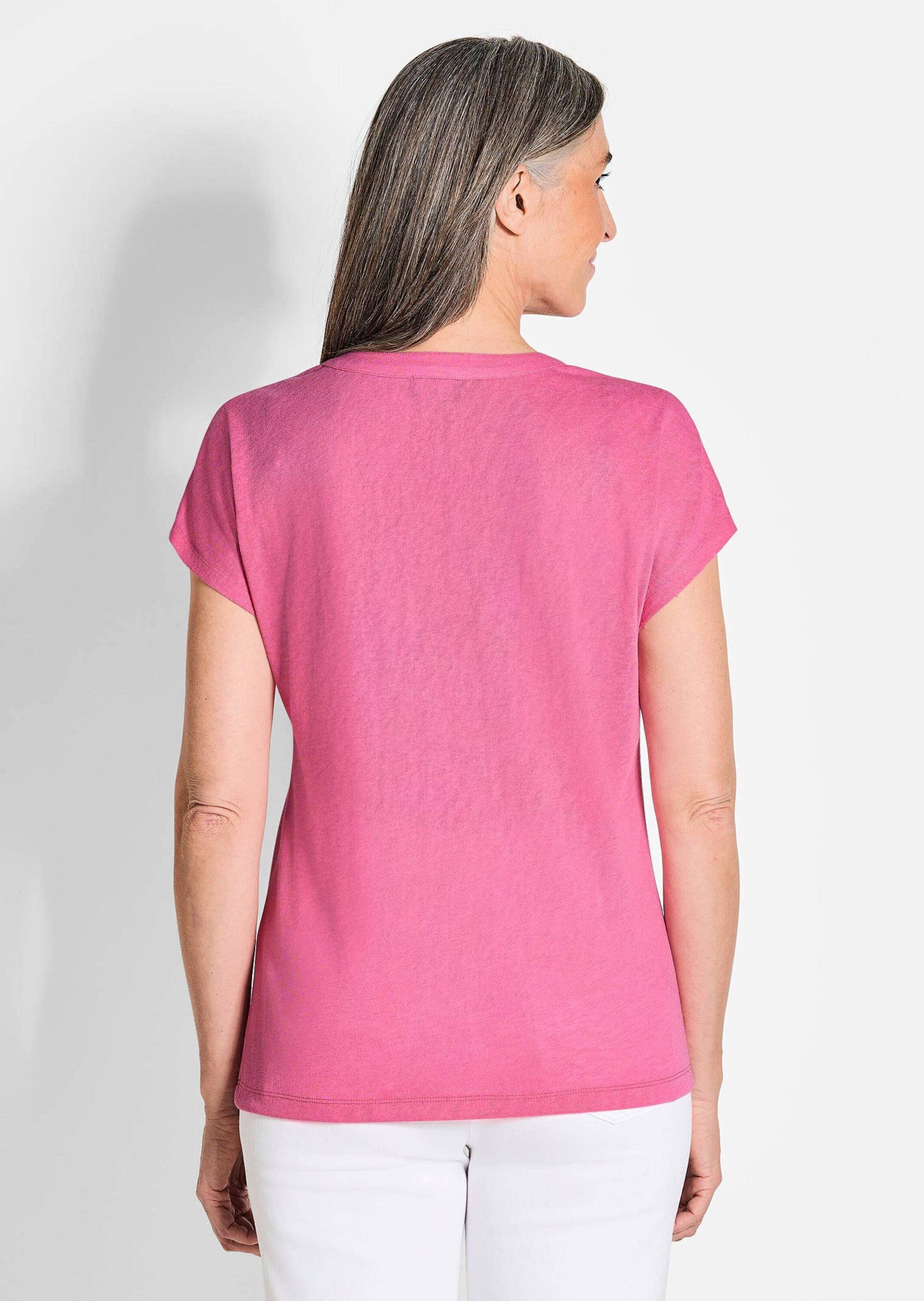 GOLDNER Kurzarmshirt »Luftiges Basicshirt mit V-Ausschnitt« Flammen-Optik