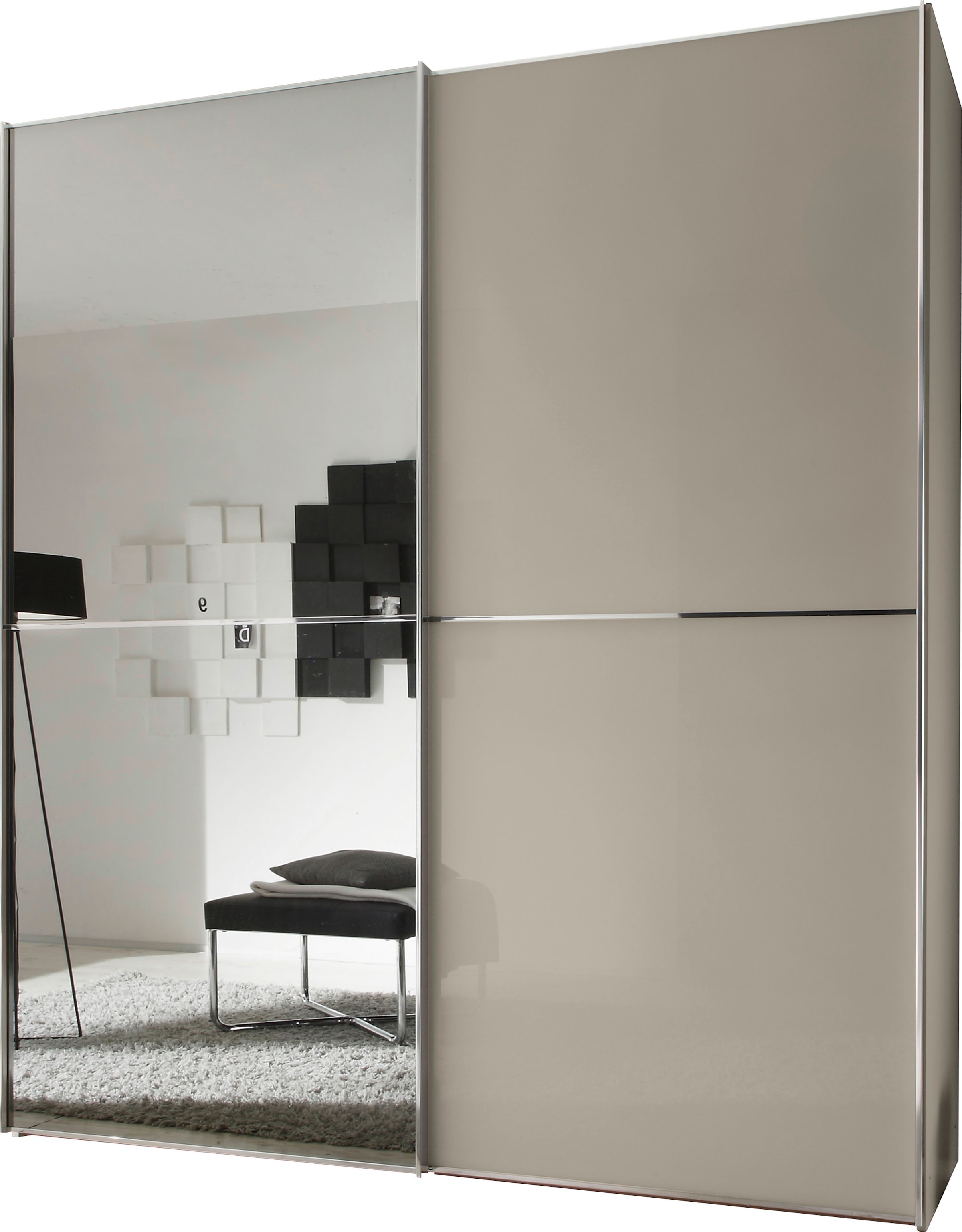 STAUD Schwebetürenschrank »Sinfonie Plus, edles Design in hochwertiger Qualität, Made in Germany« Glas und Spiegel-Frontkombination mit vier Ausstattungsvarianten