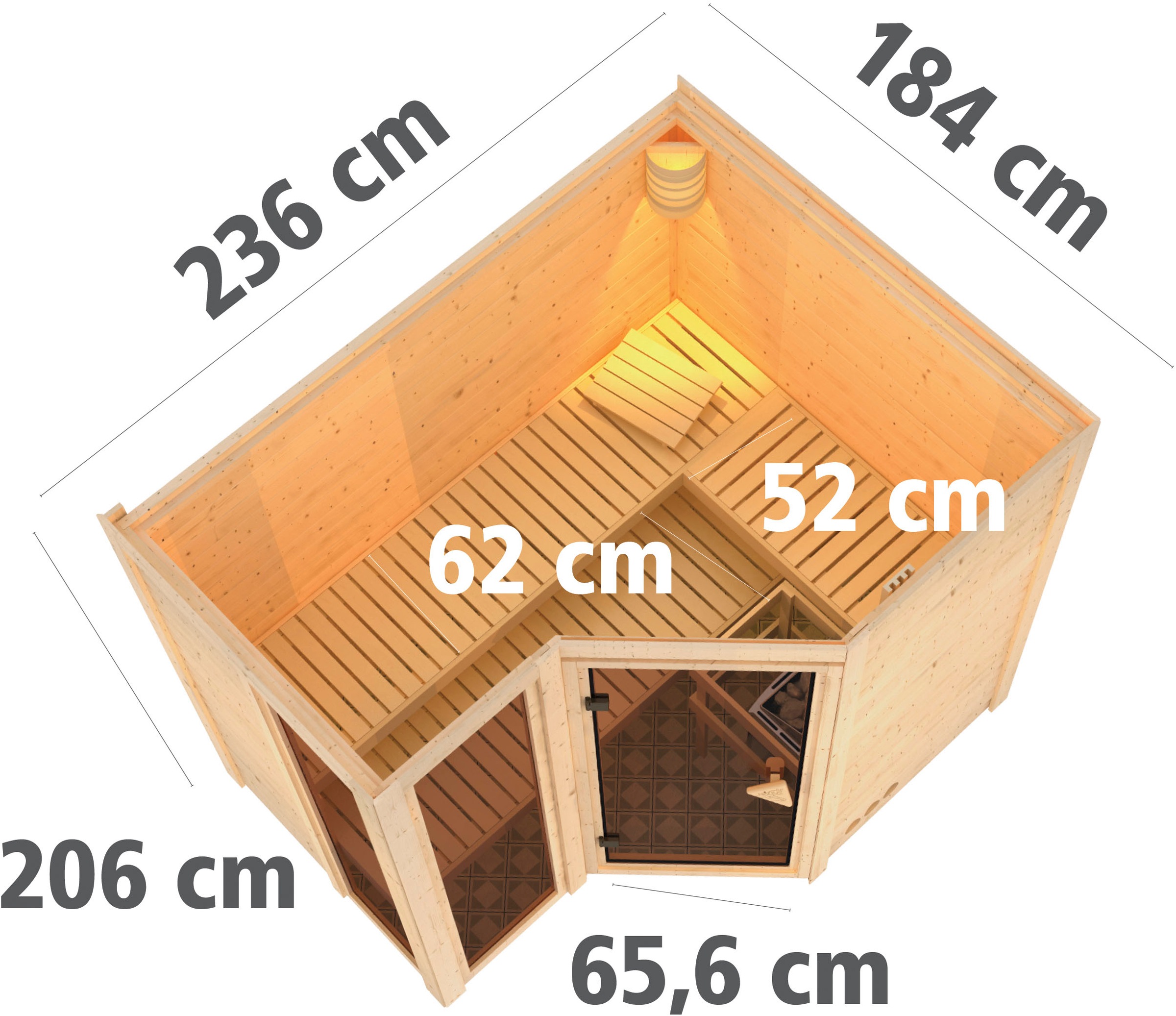 Karibu Sauna »Amada« Set,  Ofen 9 kW Bio externe Strg easy