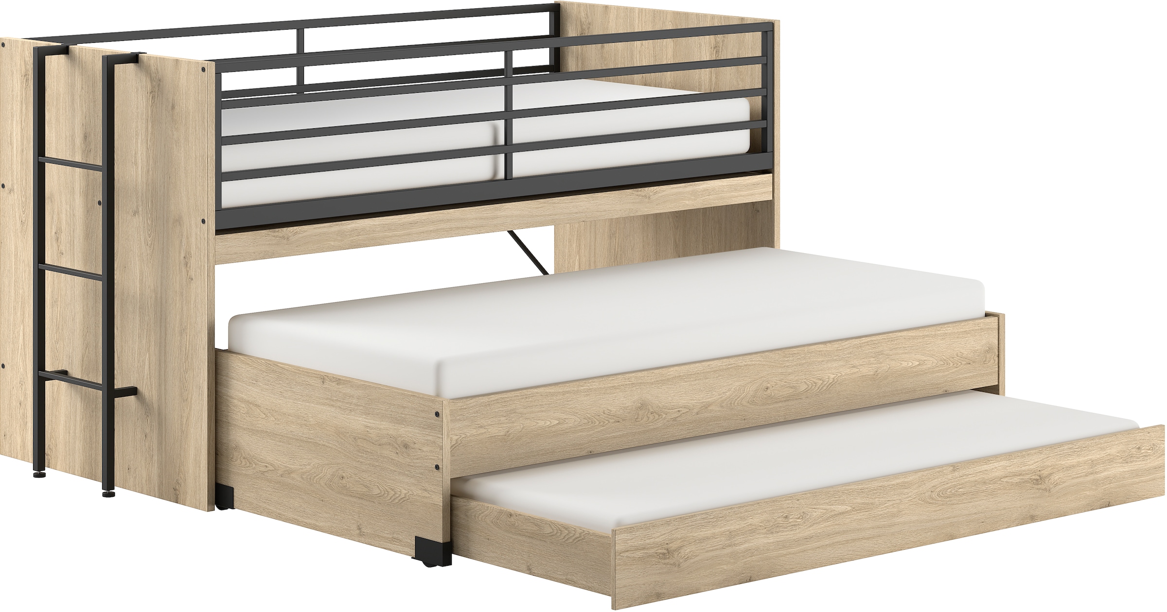 Home affaire Etagenbett »praktisches Etagenbett mit viel Funktion, 2 Dekore zur Wahl«, (B/H/T ca. 219x114x98cm, Metall Leiter und Absturzschutz in schwarz), für kleine Räume, 2 Liegefl., Bettschublade, inkl. Schreibtisch