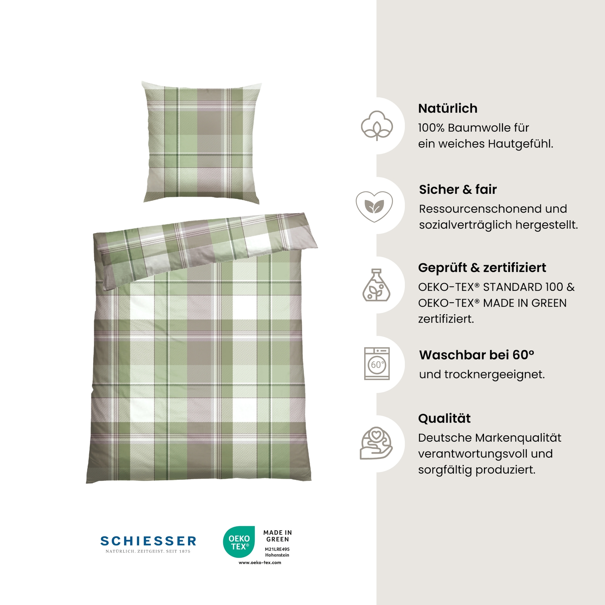 Schiesser Bettwäsche »Ate aus weicher Baumwolle mit einem klassischen Karo-Muster«, Made in Green