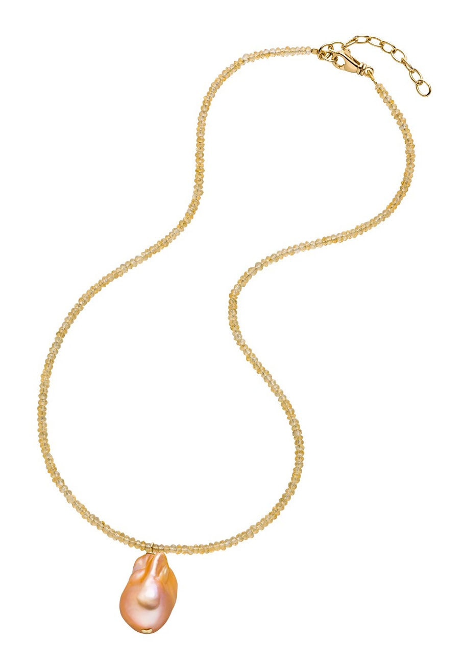 Firetti Kette mit Anhänger, Made in Germany - mit Amethyst oder Citrin - mit Süßwasserzuchtperle