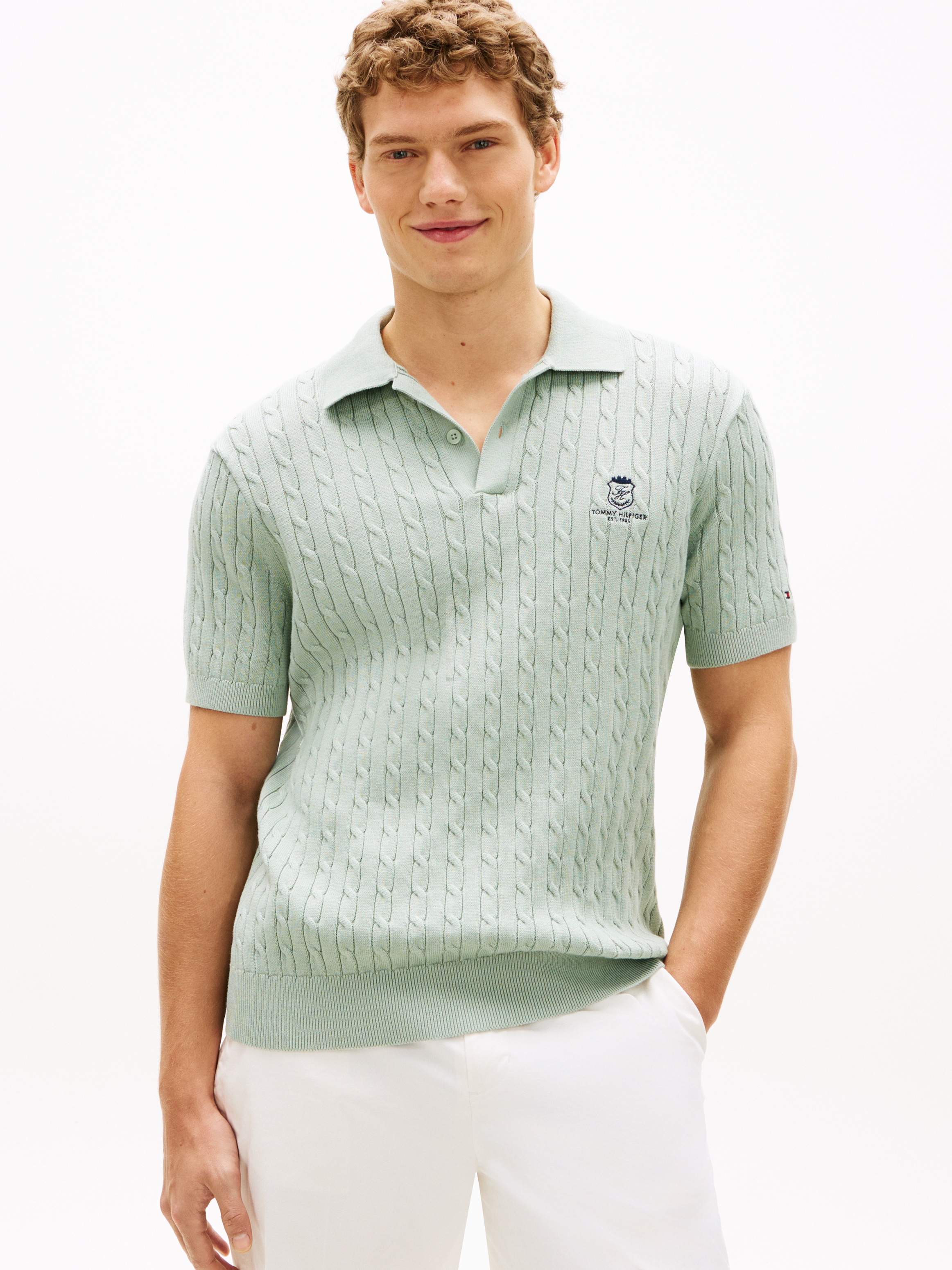 Tommy Hilfiger Poloshirt »CABLE SHORT SLEEVE POLO« regular fit, Zopfmuster
