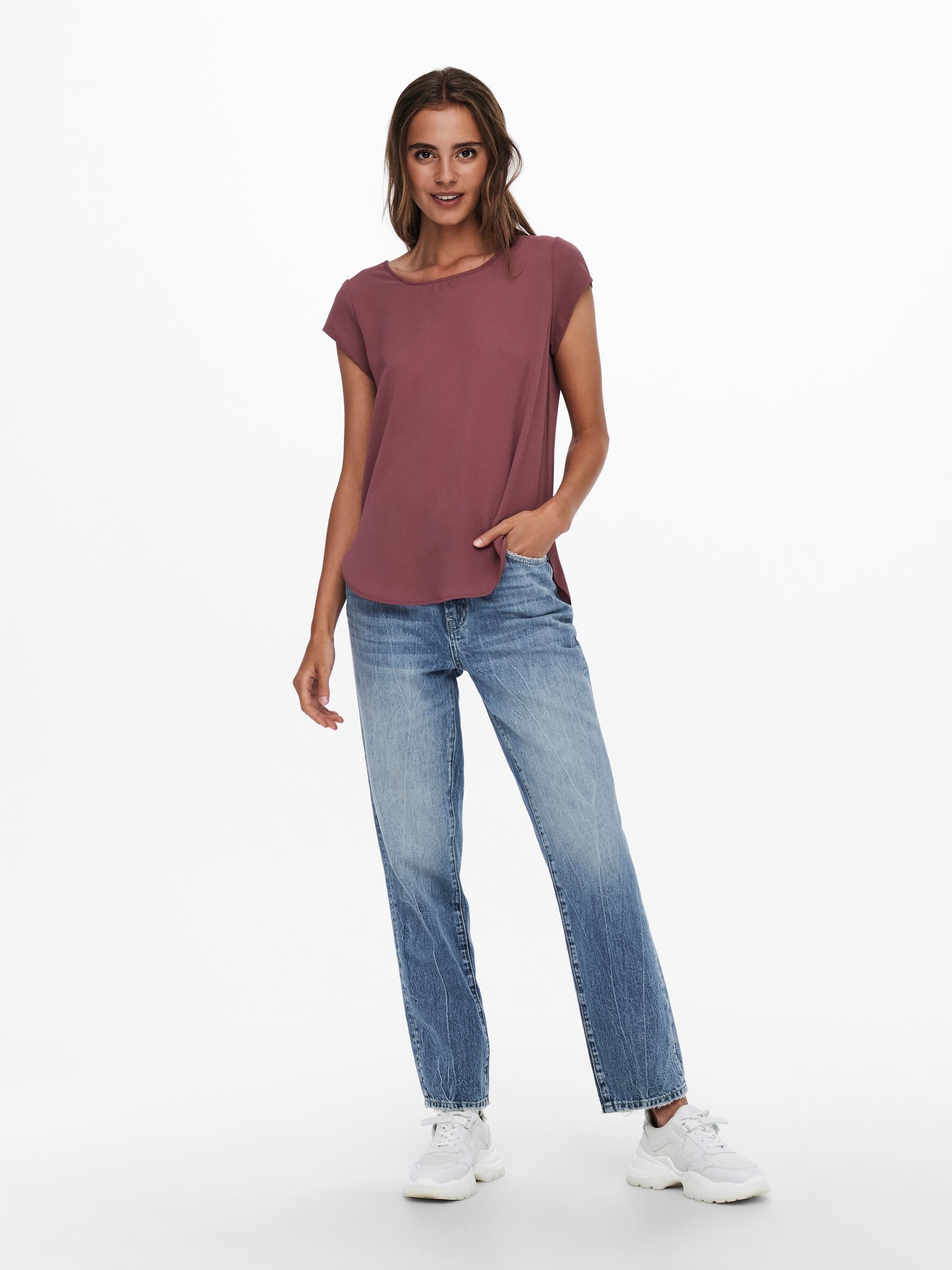 ONLY Kurzarmbluse »ONLVIC – feminines Blusenshirt in lockerer Form«, regular fit, Web, Kunstfaser, Rundhals, unifarben