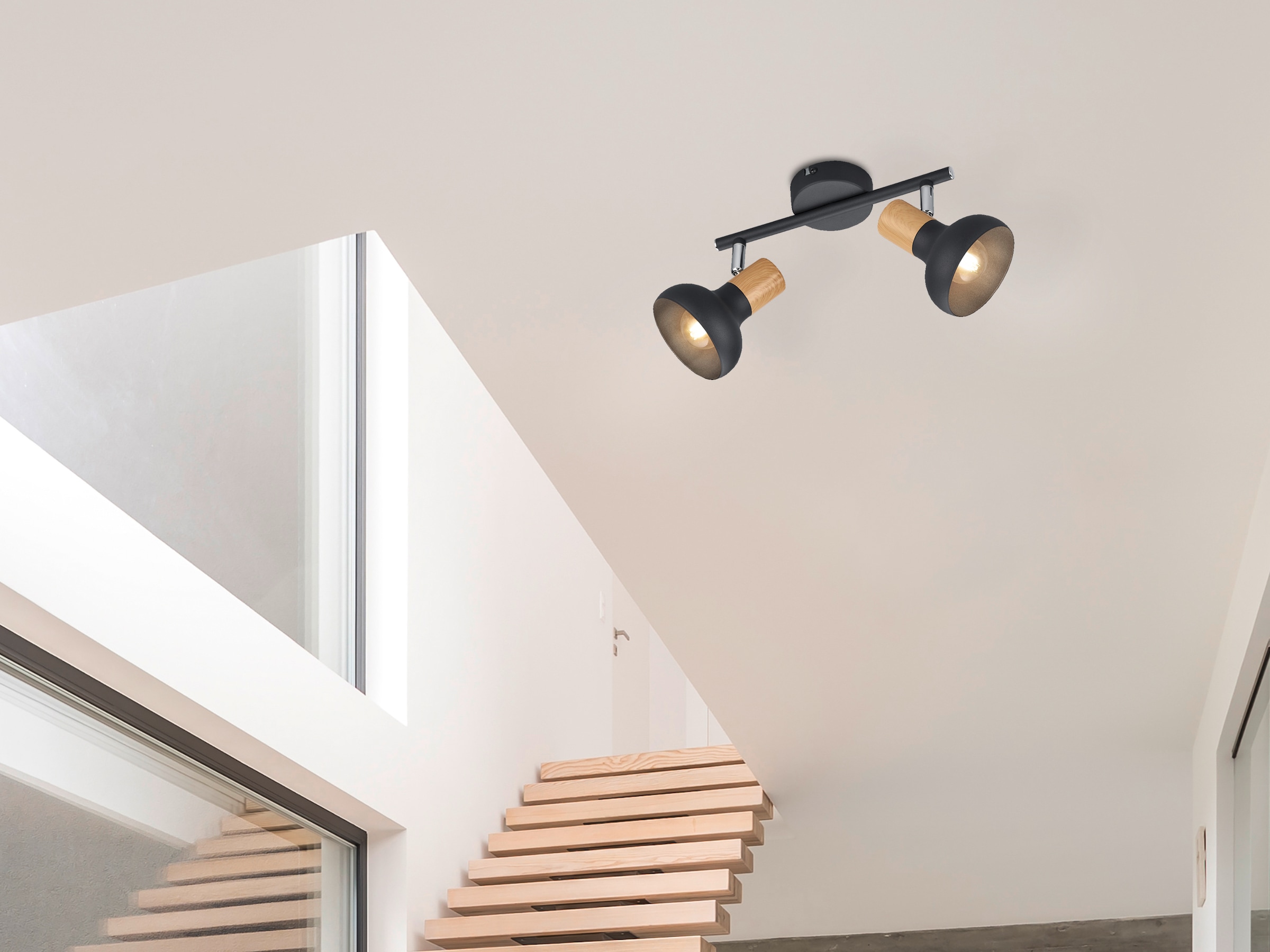 REALITY Leuchten Deckenstrahler »LATIKA, Strahler 2-flammig, exkl 2x E14 max 10W, Deckenspot Wandspot« E14 1 Stk. warmweiß - kaltweiß schwenkbarer Strahler, Metall und Holzoptik Lackierung, Spot Licht