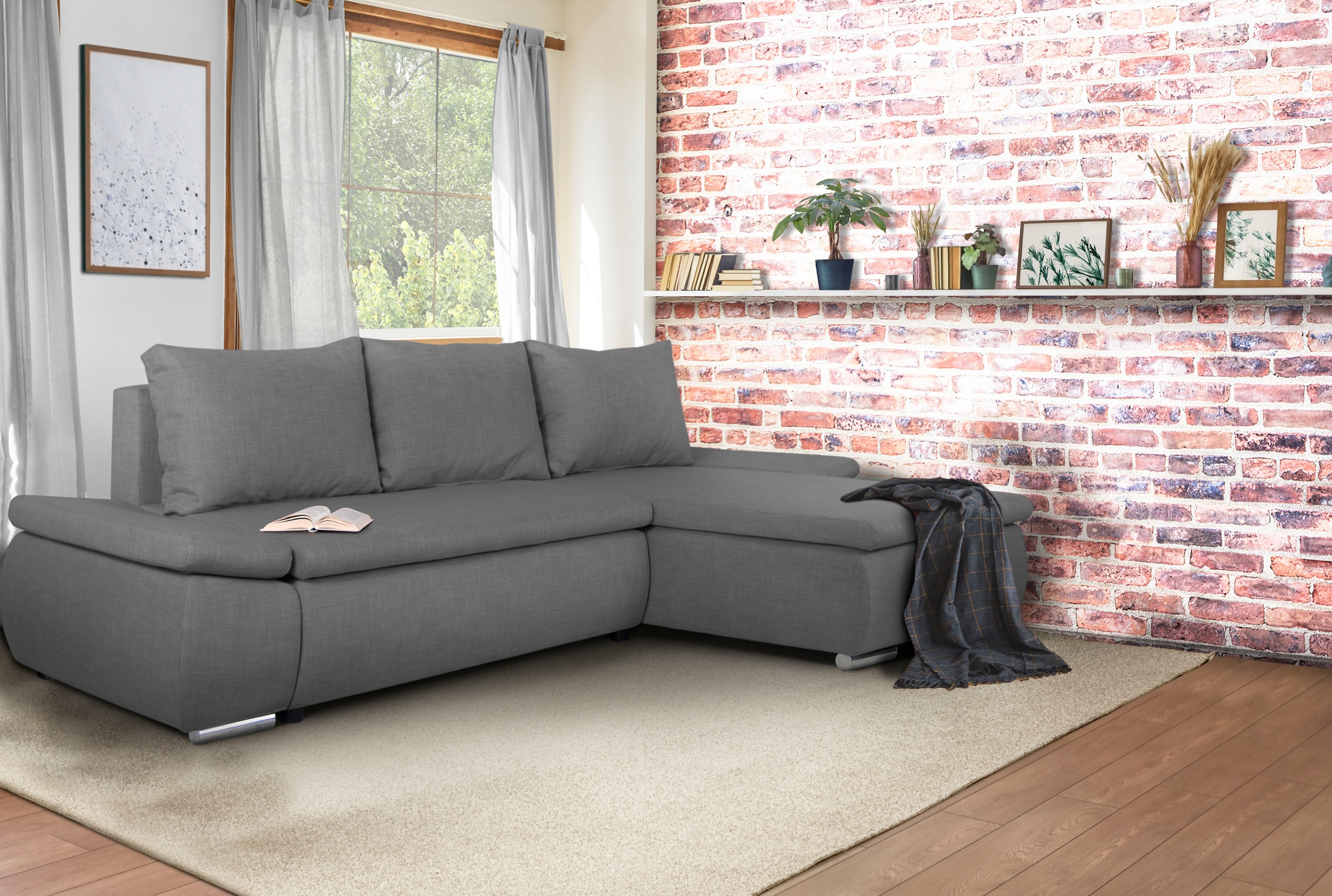 Home affaire Ecksofa »Acra L-Form«, mit Bettfunktion und Bettkasten, in Mattenoptik