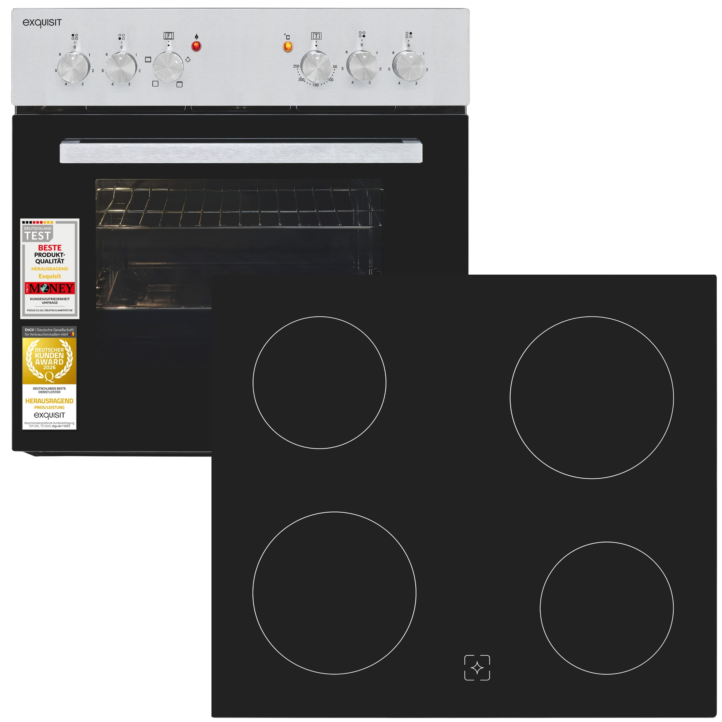 exquisit Backofen-Set »EHE 146-120 (BO)« Backofen | Glaskeramikkochfeld, 2 Stk. tlg. Ober&Unterhitze mit 4-Zonen-Glaskeramikkochfeld – einfach & sicher!